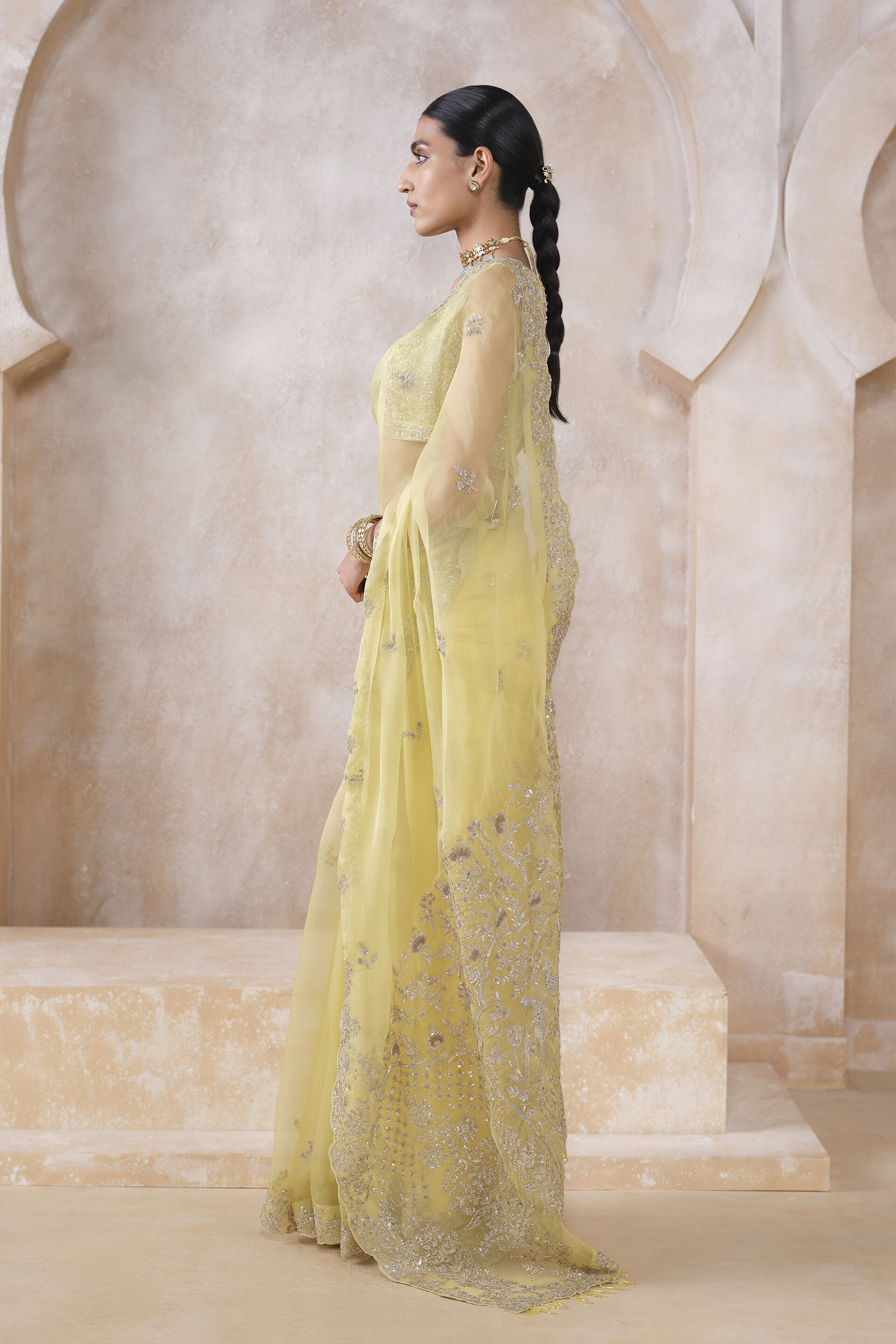Sharvani Gota Patti Silk Saree - Yellow, Yellow, image 3