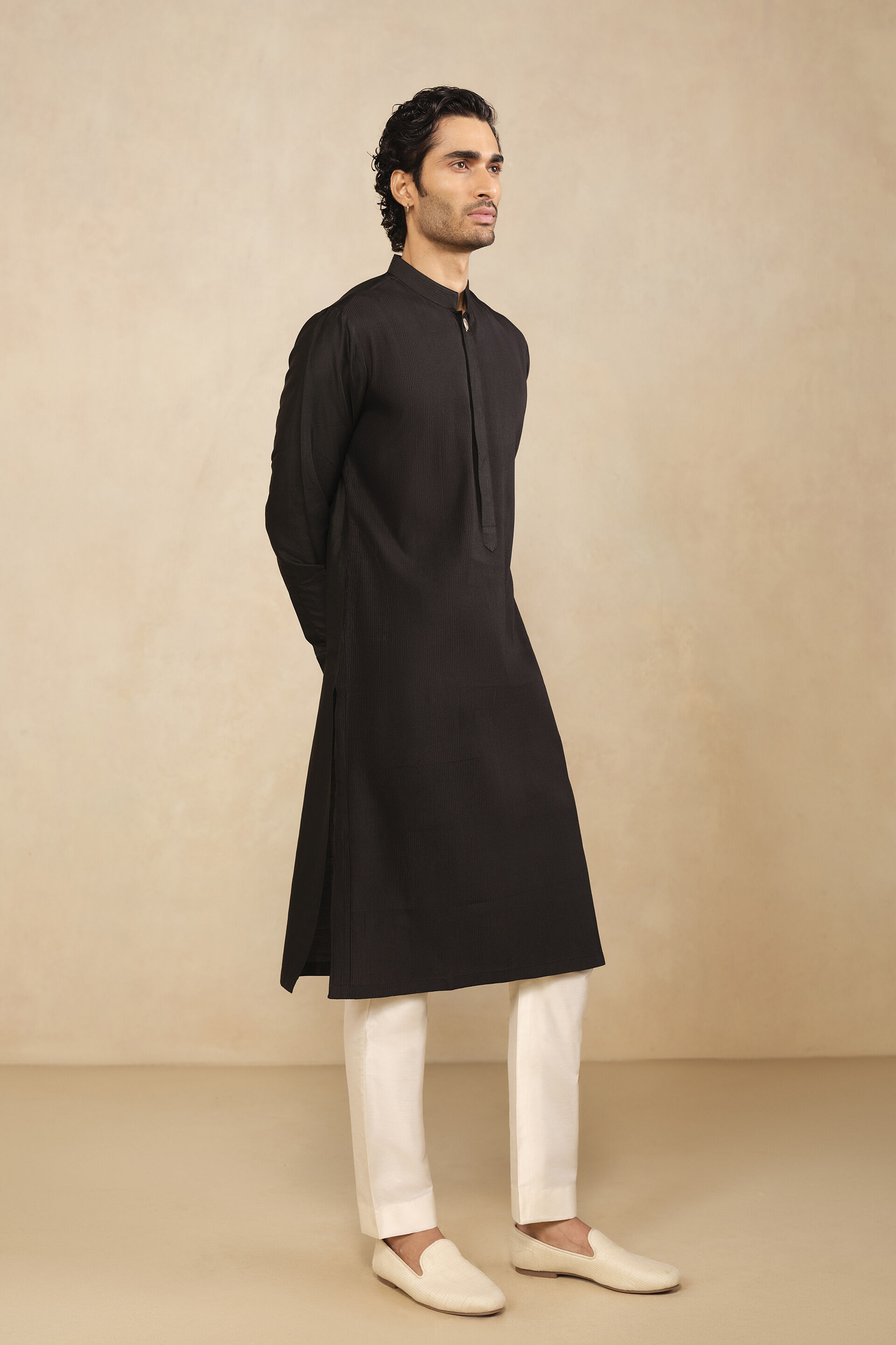 Affan Silk Kurta -  Black, Black, image 4