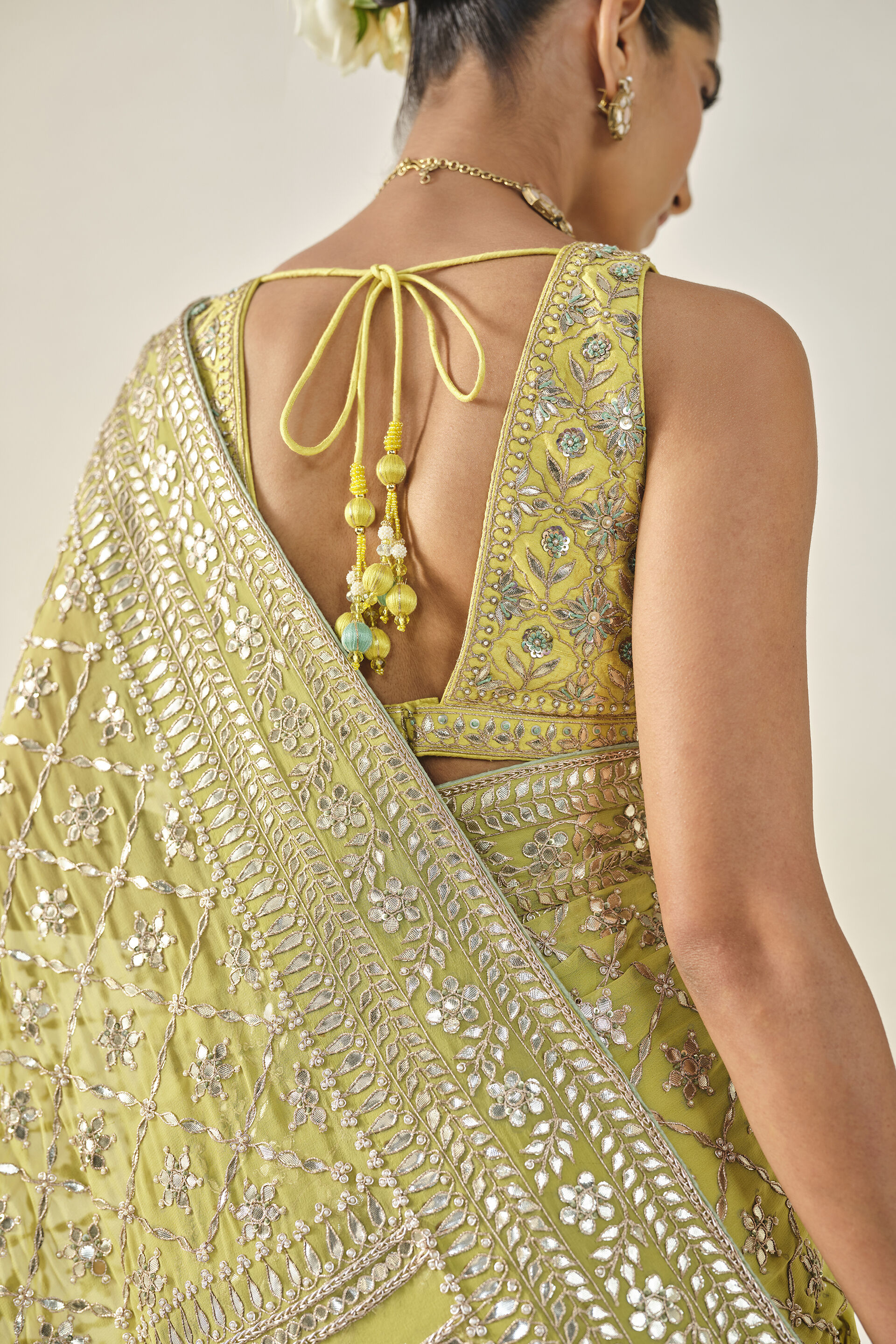 Tajanae Gota Patti Saree - Lime, Lime, image 5