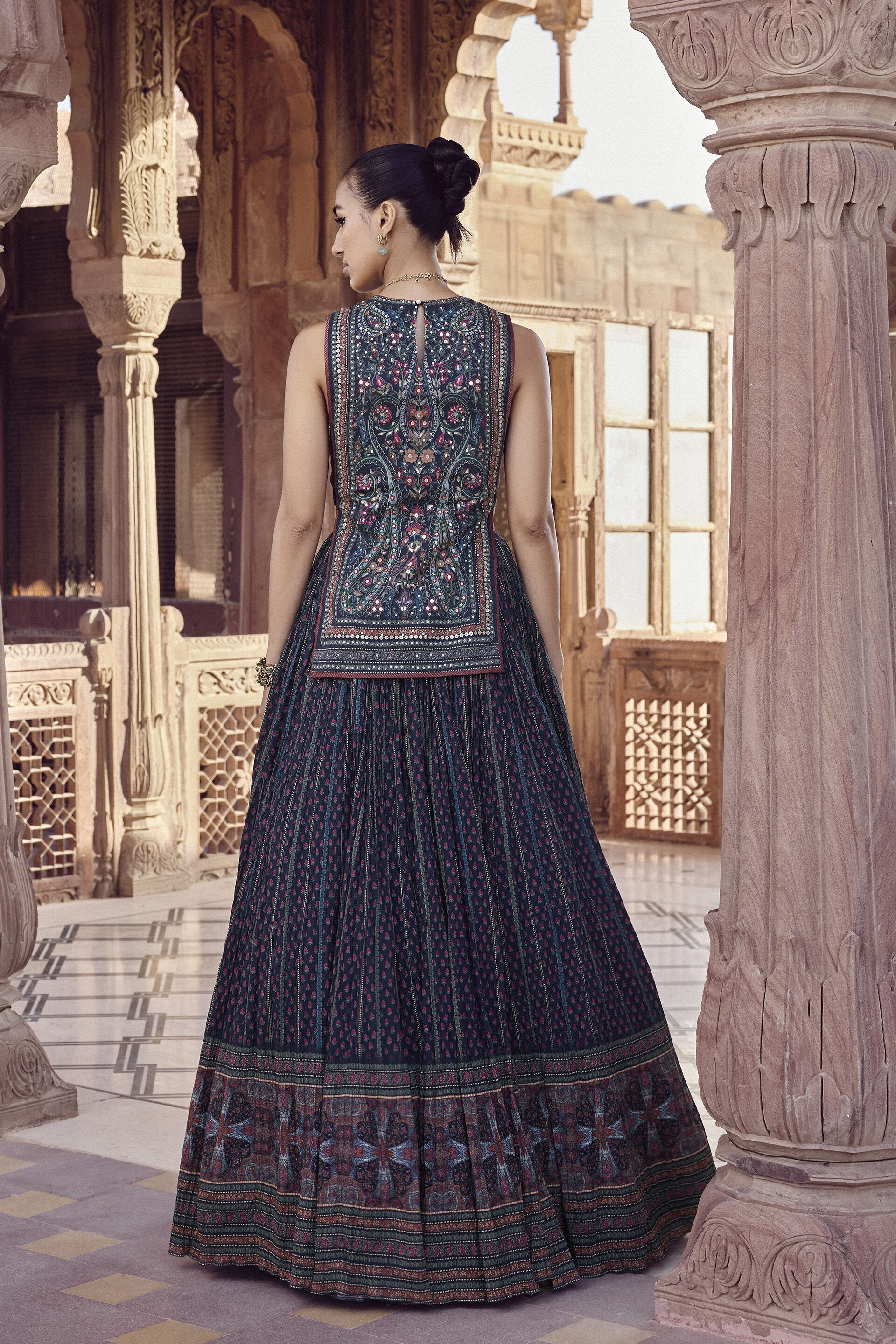 Nameera Embroidered Skirt Set - Black