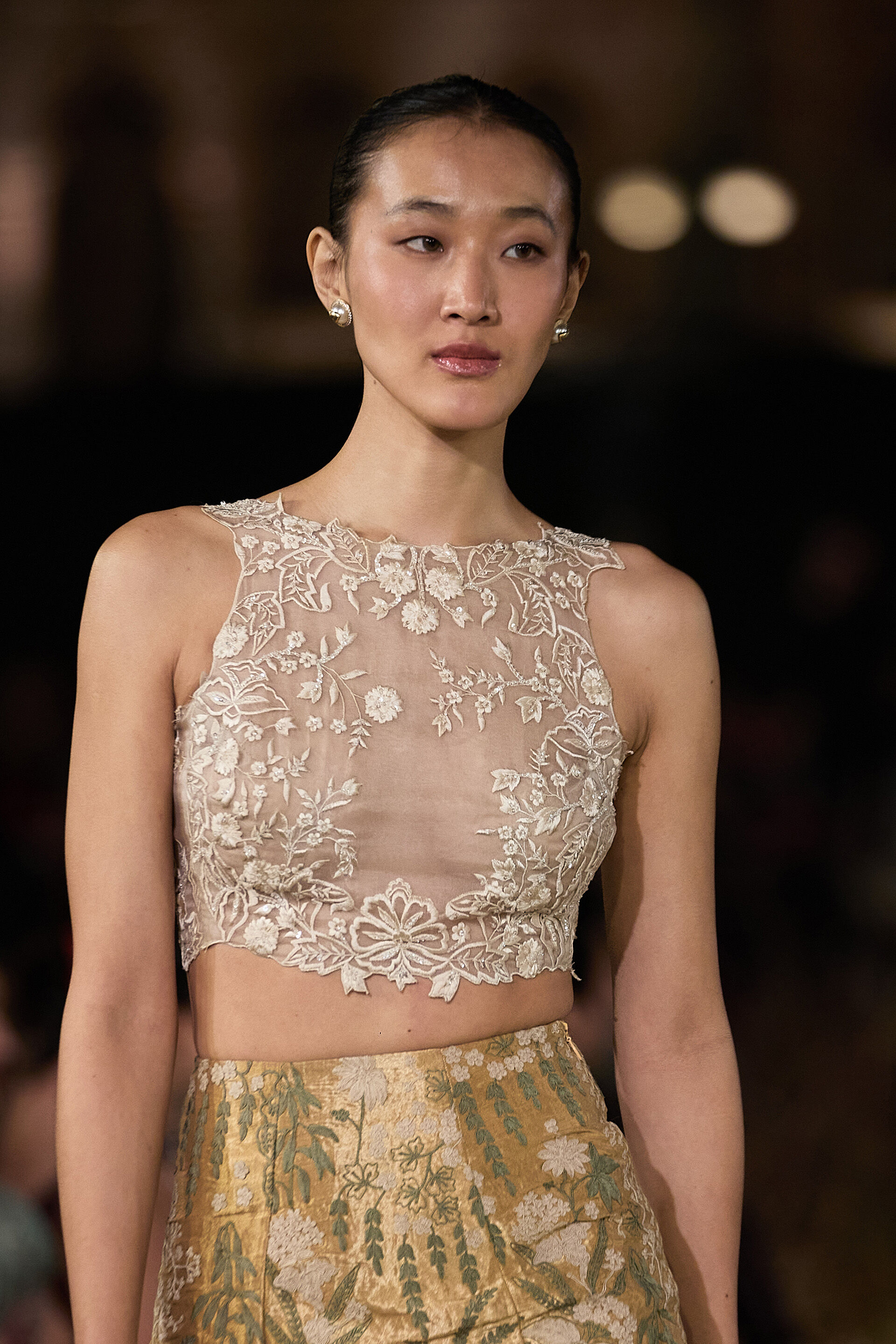 Zephyria Applique & Embroidered Cord Skirt Set - Gold