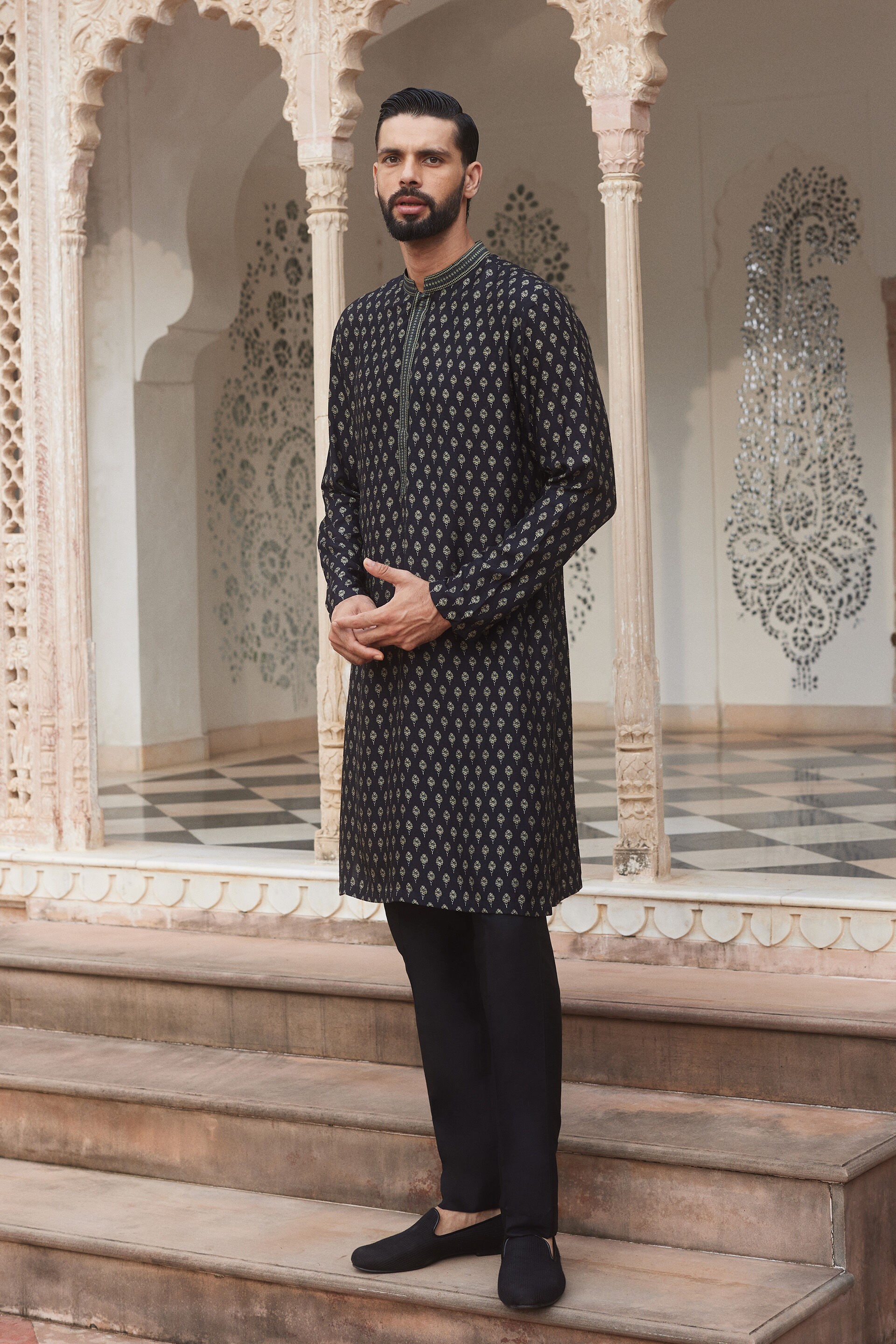 Samer Silk Kurta - Black, Black, image 1