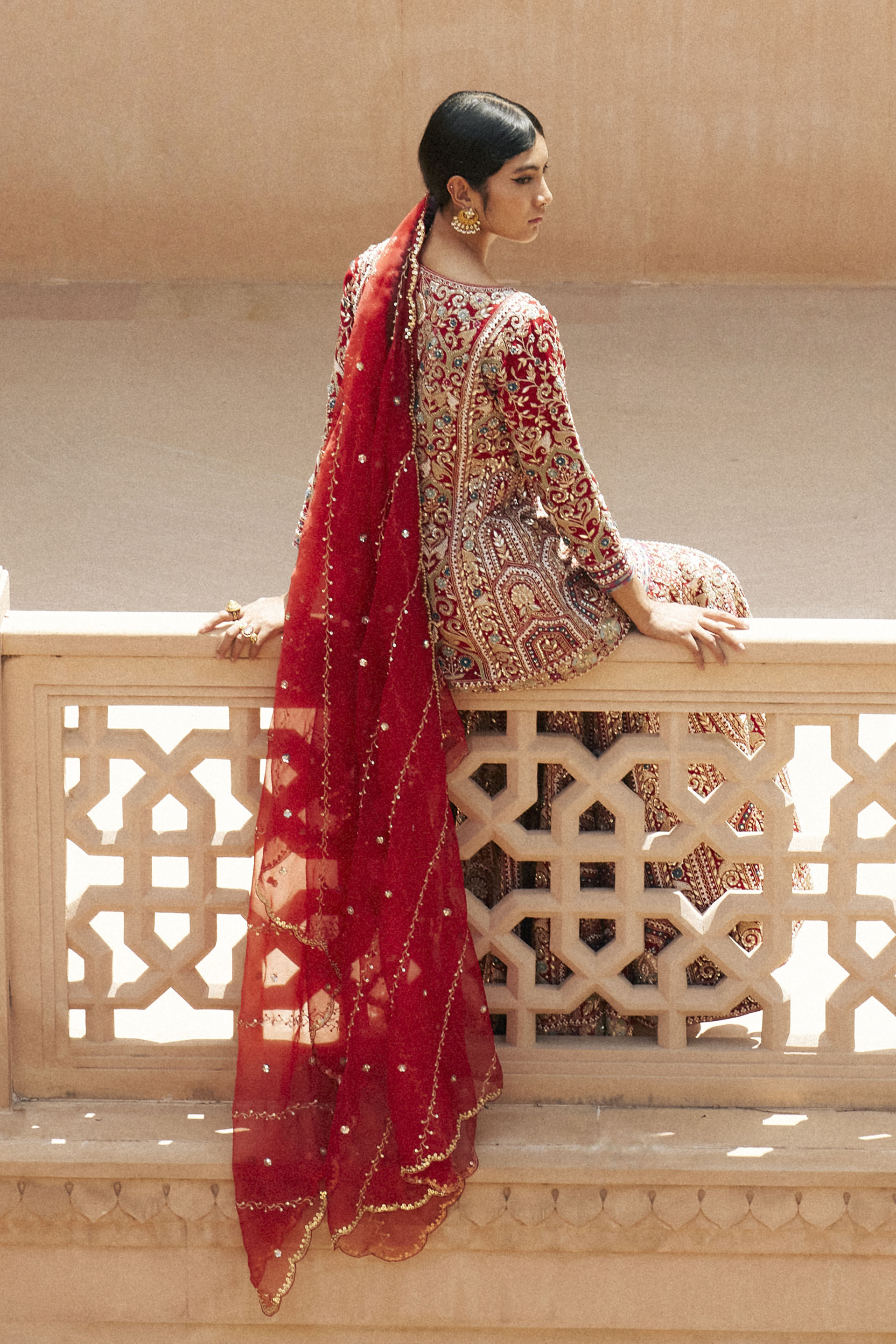 Chand Gota Patti & Resham Silk Gharara Set - Red