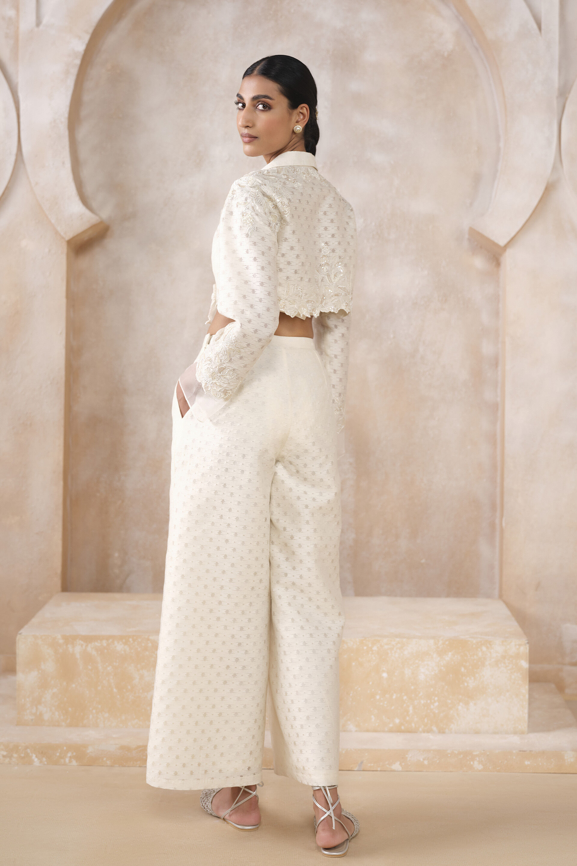 Lunaris Woven Benarasi Pant Set - Ivory