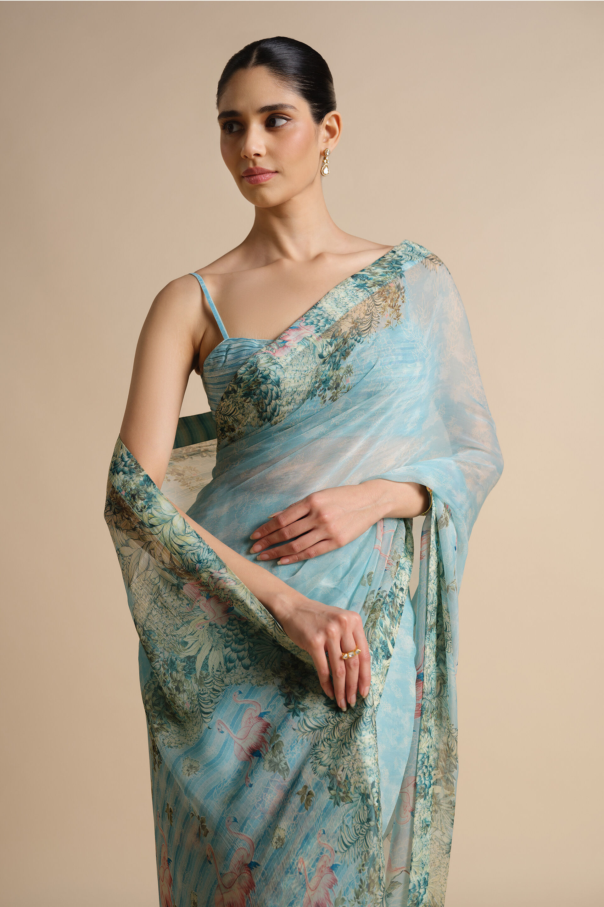 Sagara Printed Chiffon Saree - Powder Blue, Powder Blue, image 8