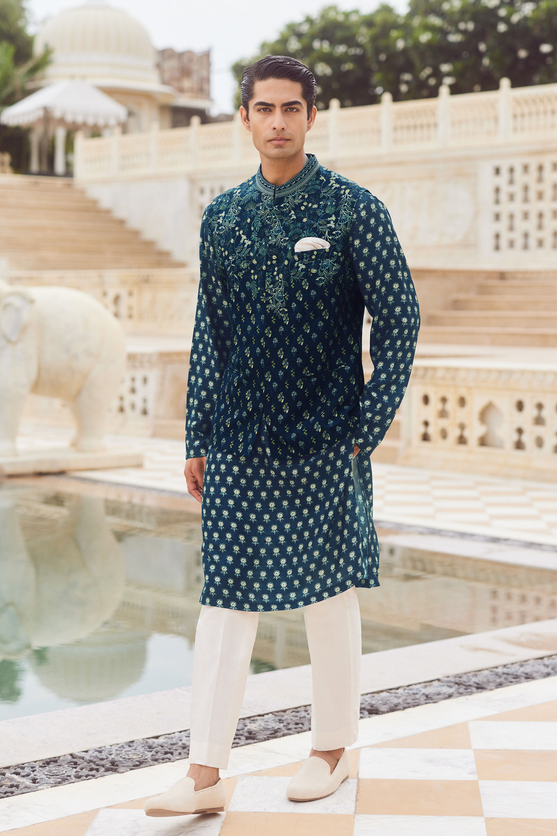 Udgam Silk Nehru Jacket - Blue