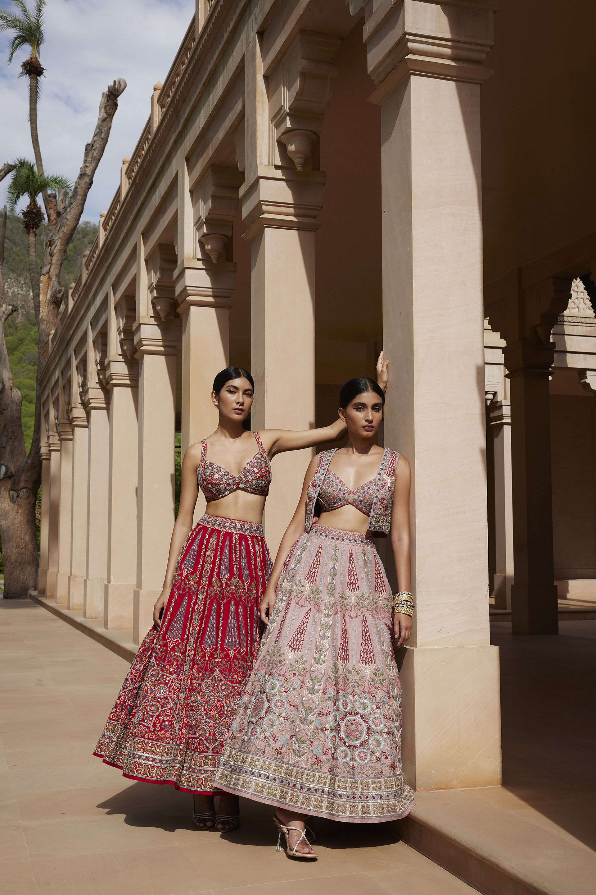 Alakana SEWA Hand-embroidered Silk Skirt Set - Red, Red, image 9