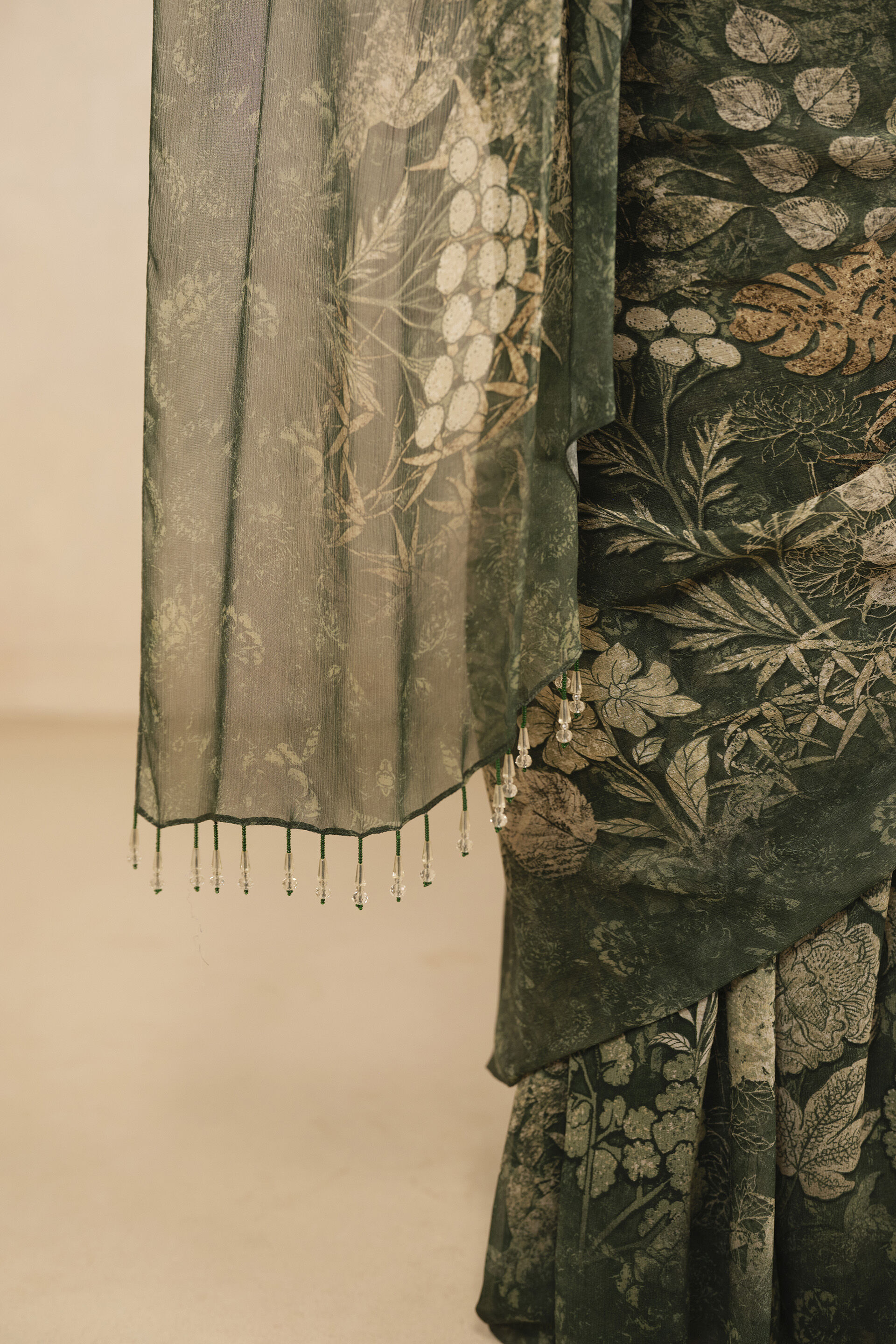 Esma Pre-draped Saree - Green, Green, image 5
