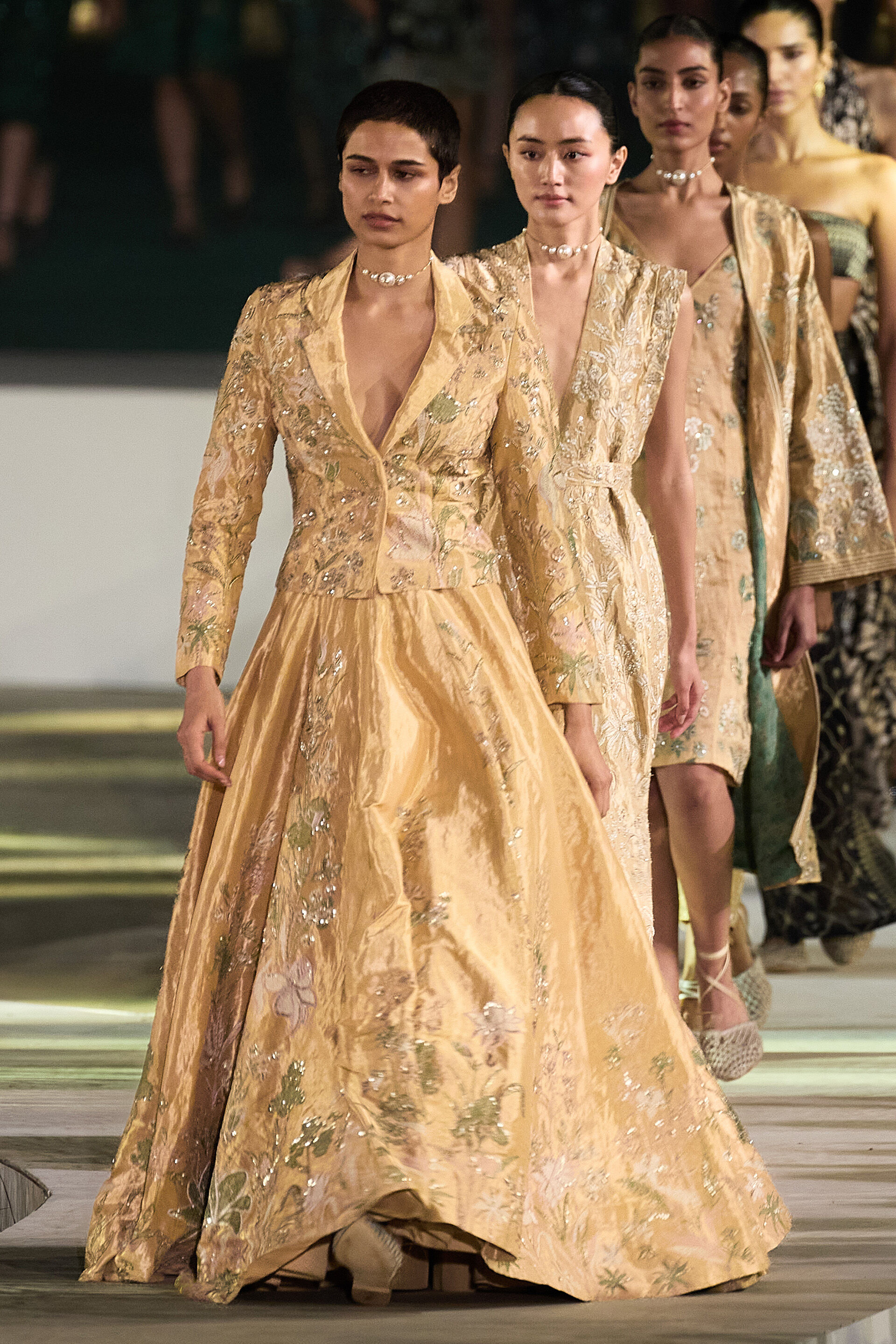 Summerfern Embroidered Applique Silk Lehenga Set - Gold, Gold, image 4