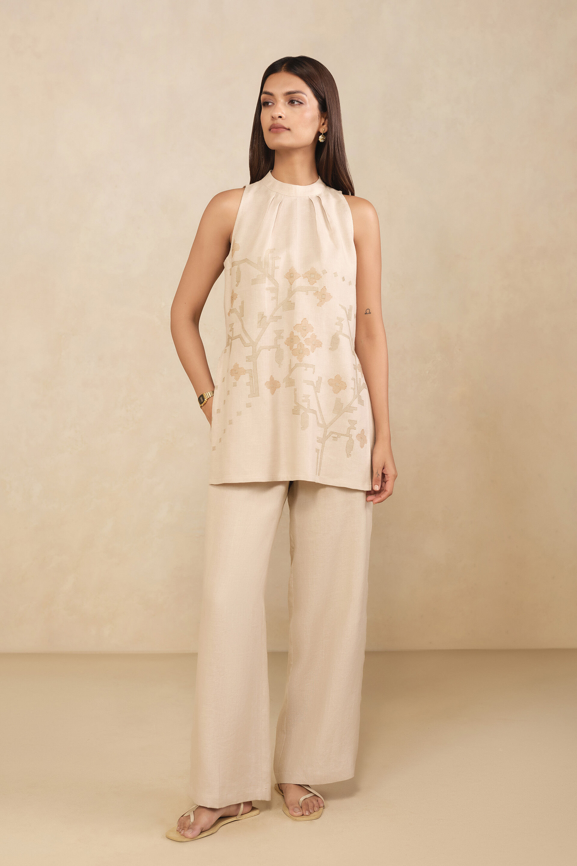 Haiku Embroidered Hemp Co-ord - Beige, Beige, image 1