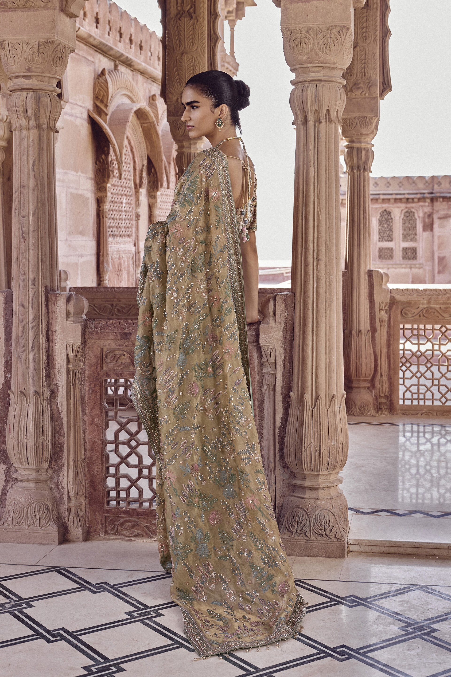 Sahuri Embroidered Silk Saree - Gold, Gold, image 3