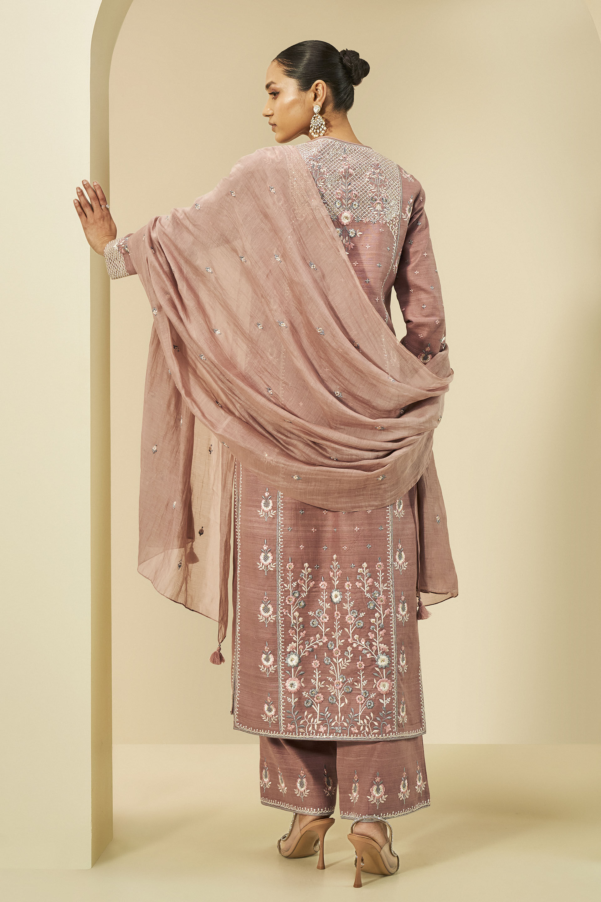 Roseline Embroidered Silk Suit Set, Old Rose, image 3