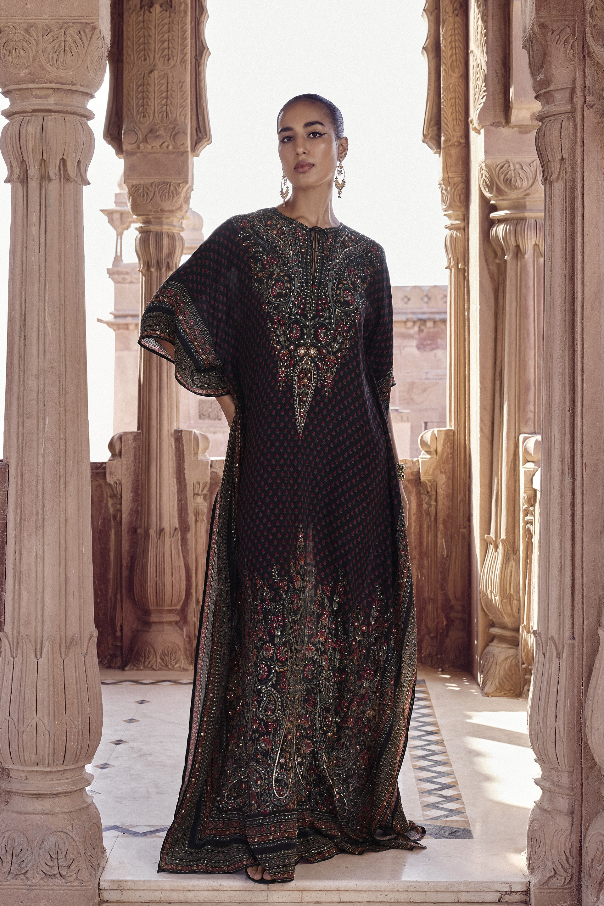 Nameera Embroidered Kaftan - Black