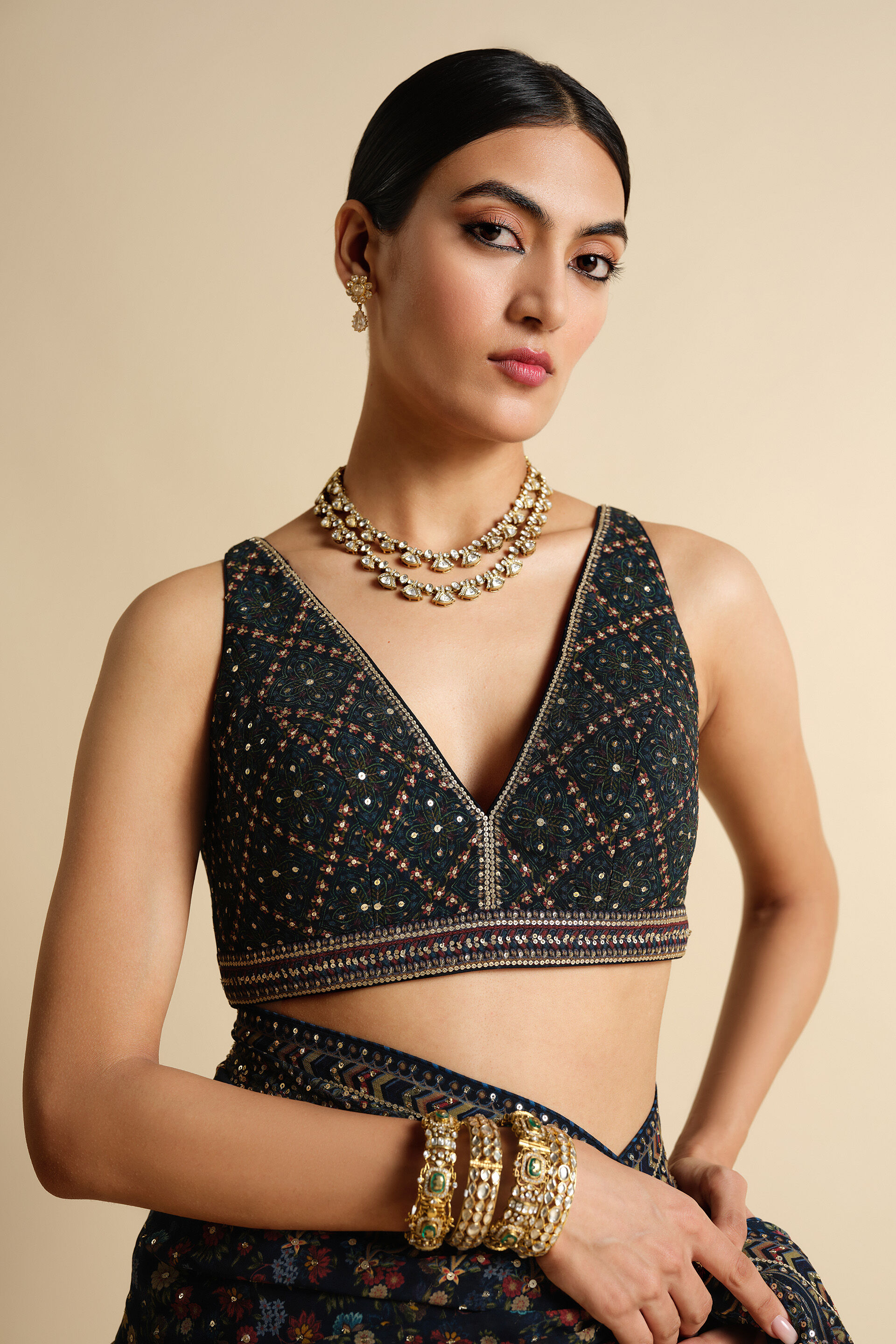 Amalaka Sequin Georgette Saree, Blue, image 7