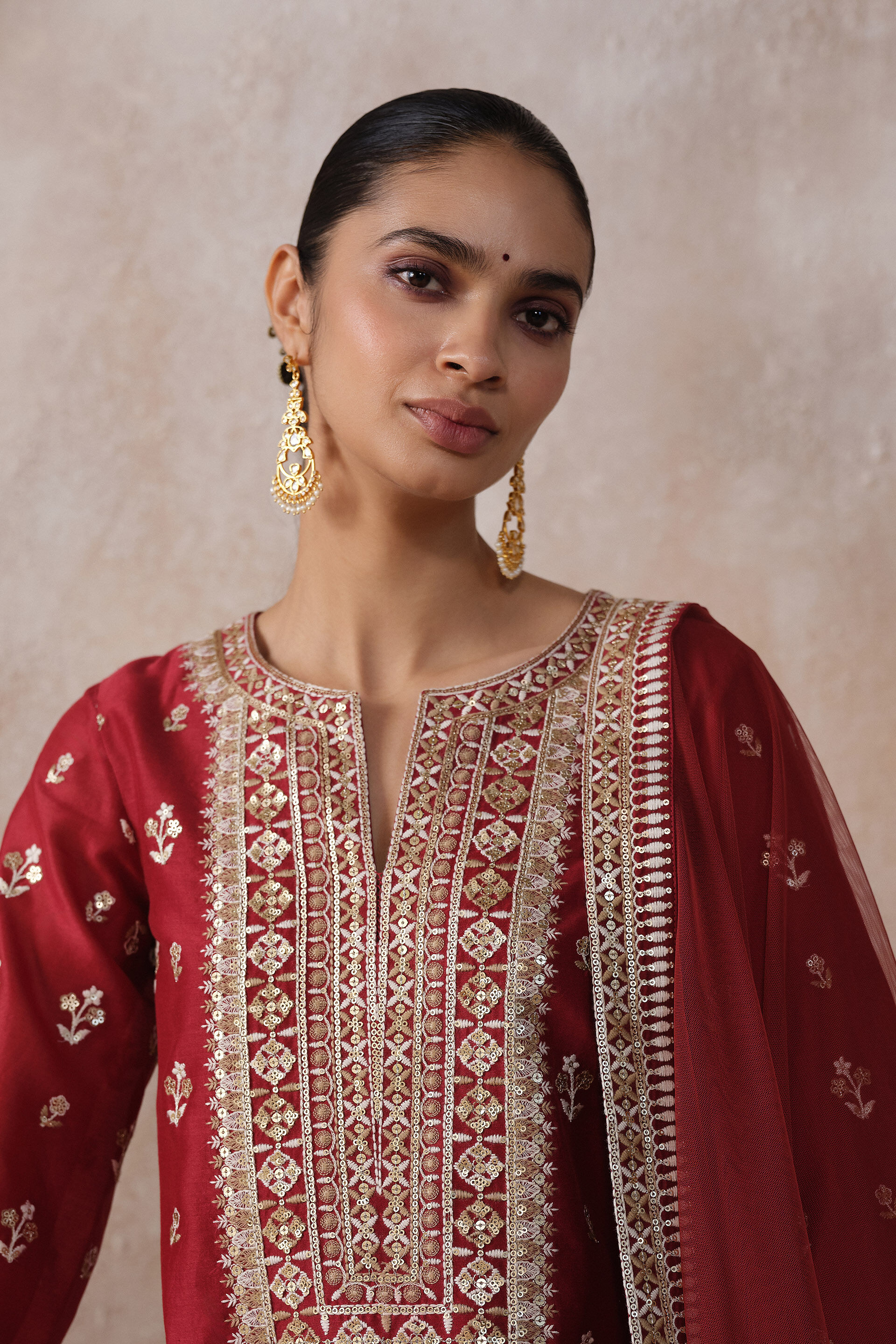 Shanvika Embroidered Silk Suit Set - Red, Red, image 4