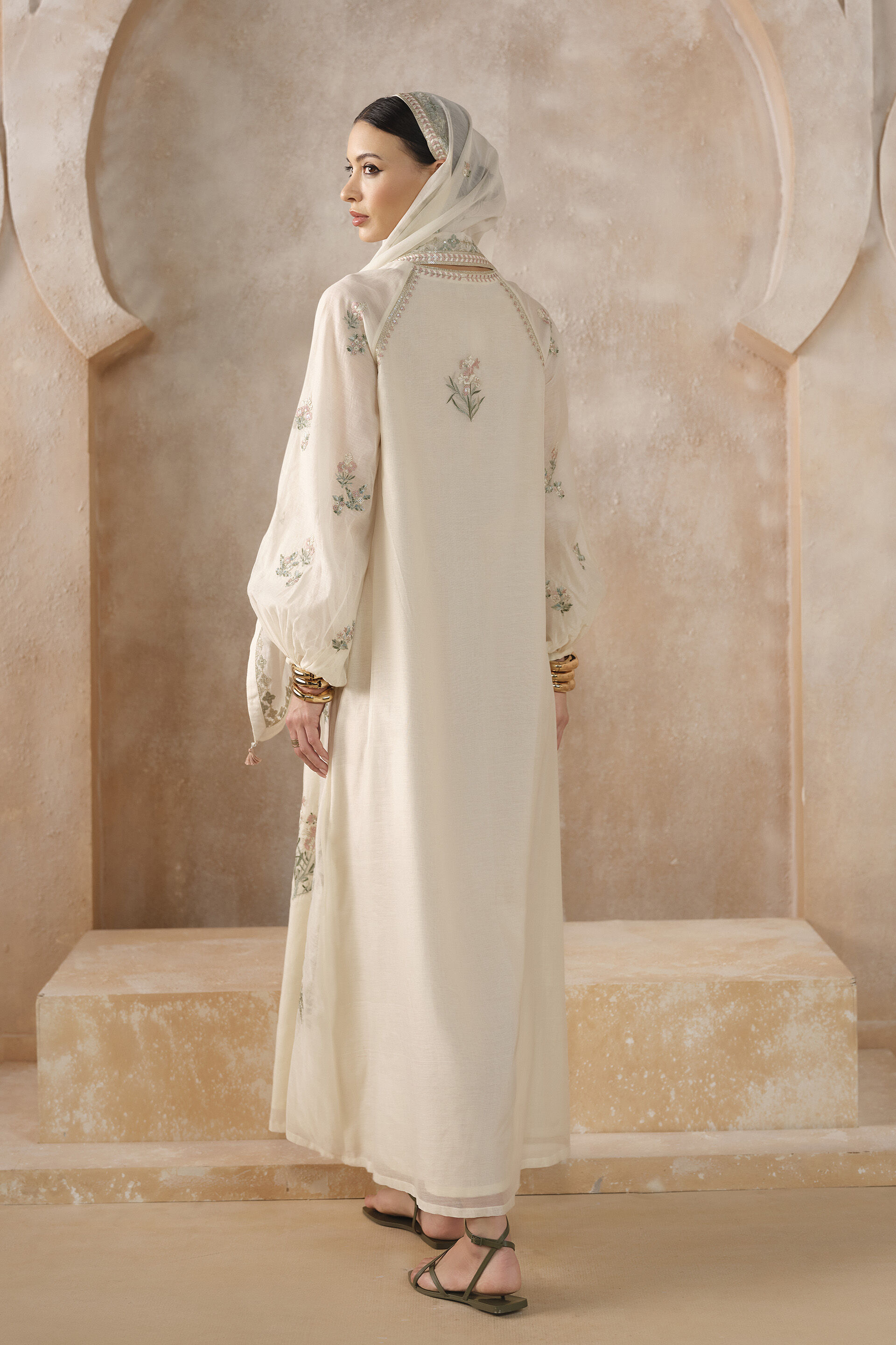 Siobhan Embroidered Mul Kaftan - Ivory