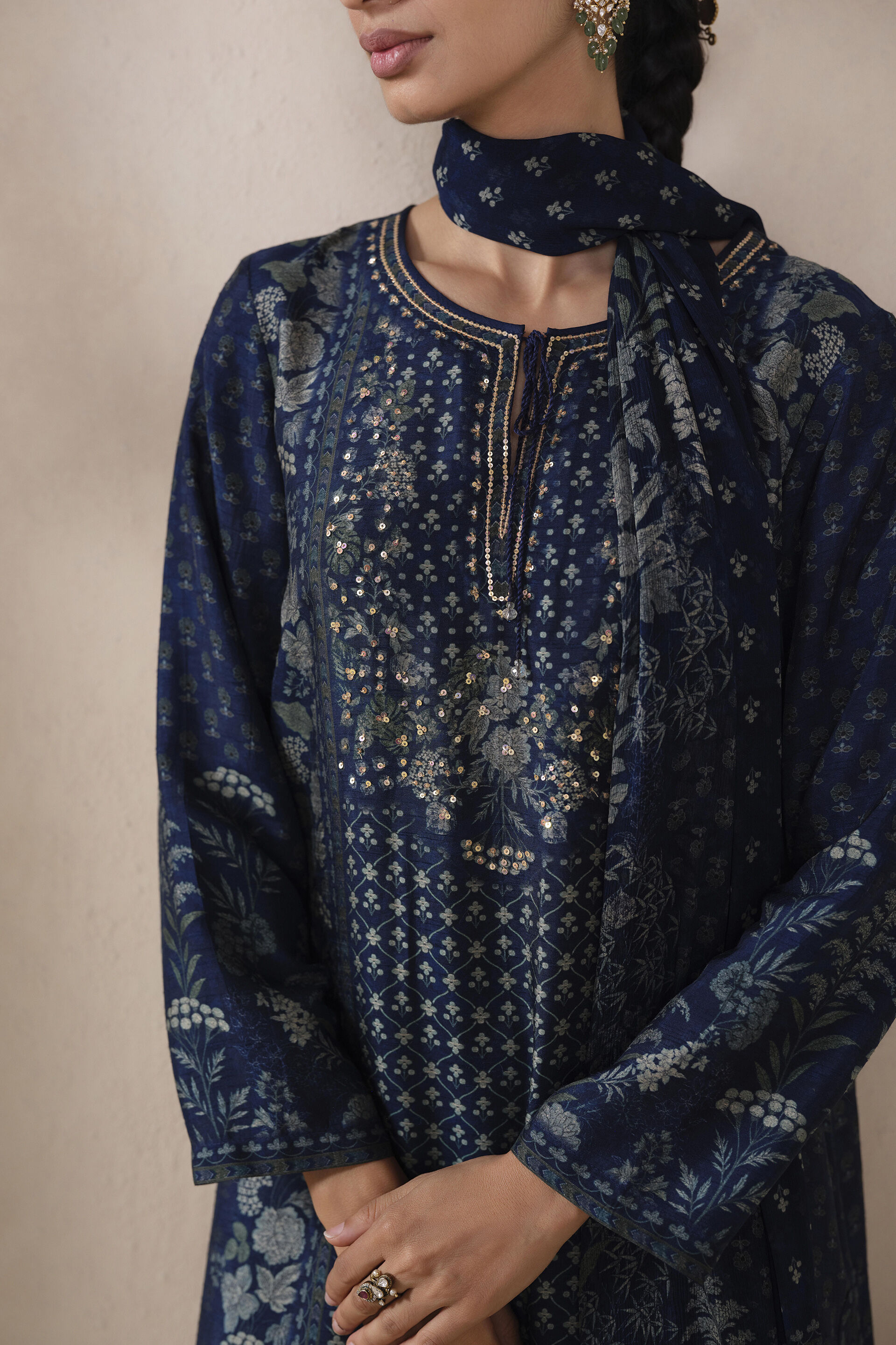 Kriti Printed Suit Set in Blue, Blue, image 4
