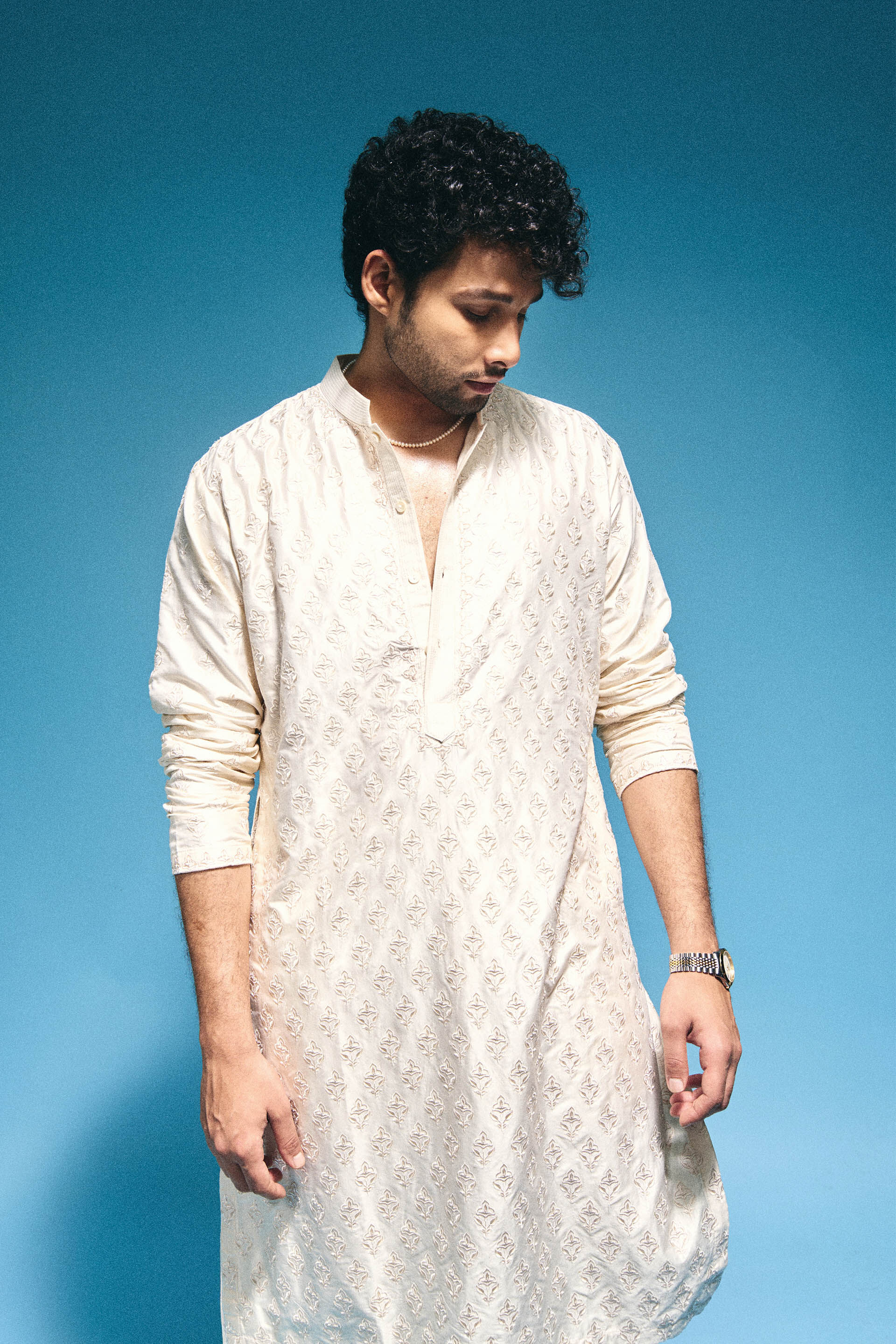 Subhranshu Embroidered Silk Kurta - Ivory, , image 5