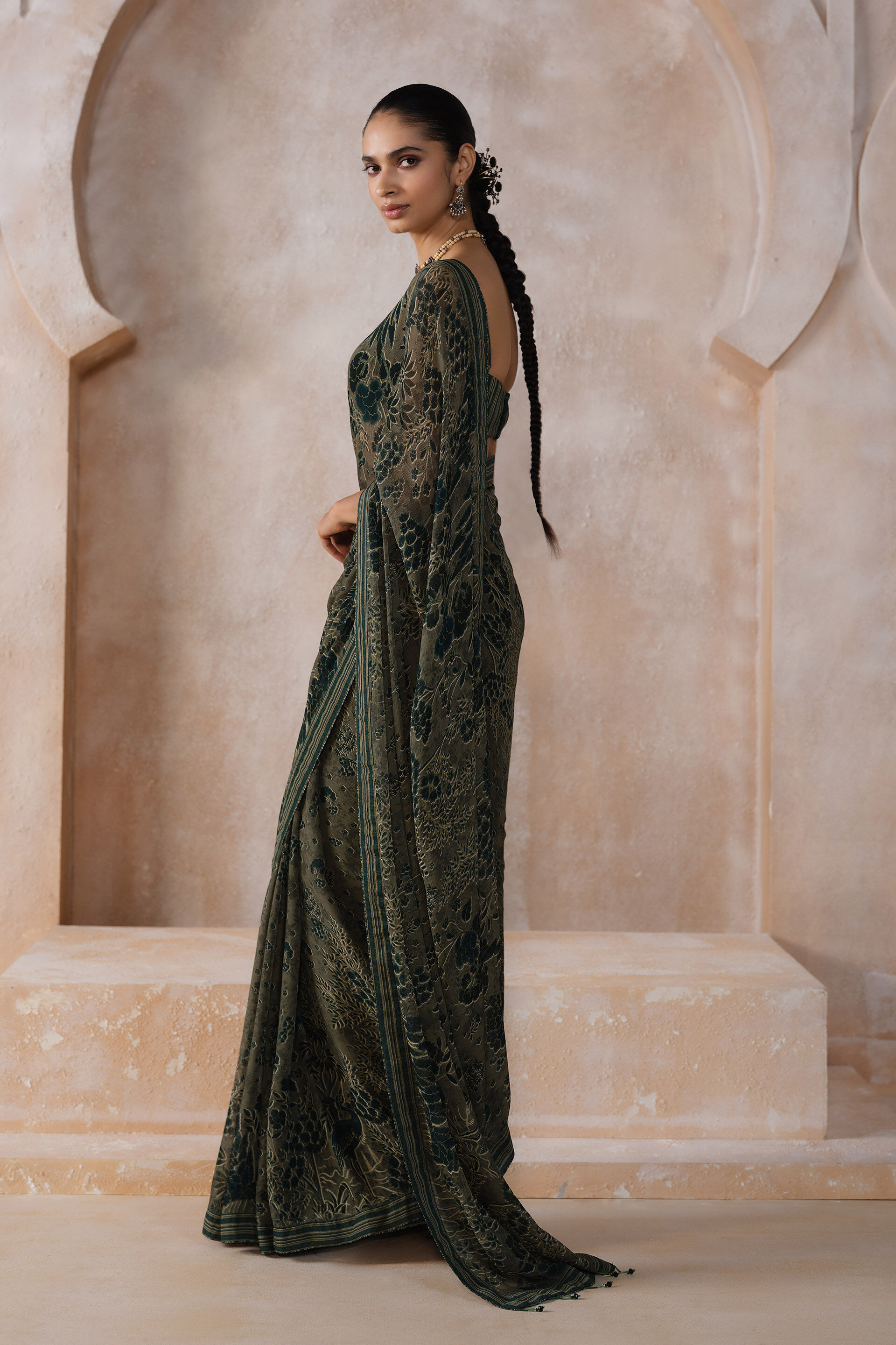 Tanairi Chiffon Saree - Sage, Sage Green, image 3