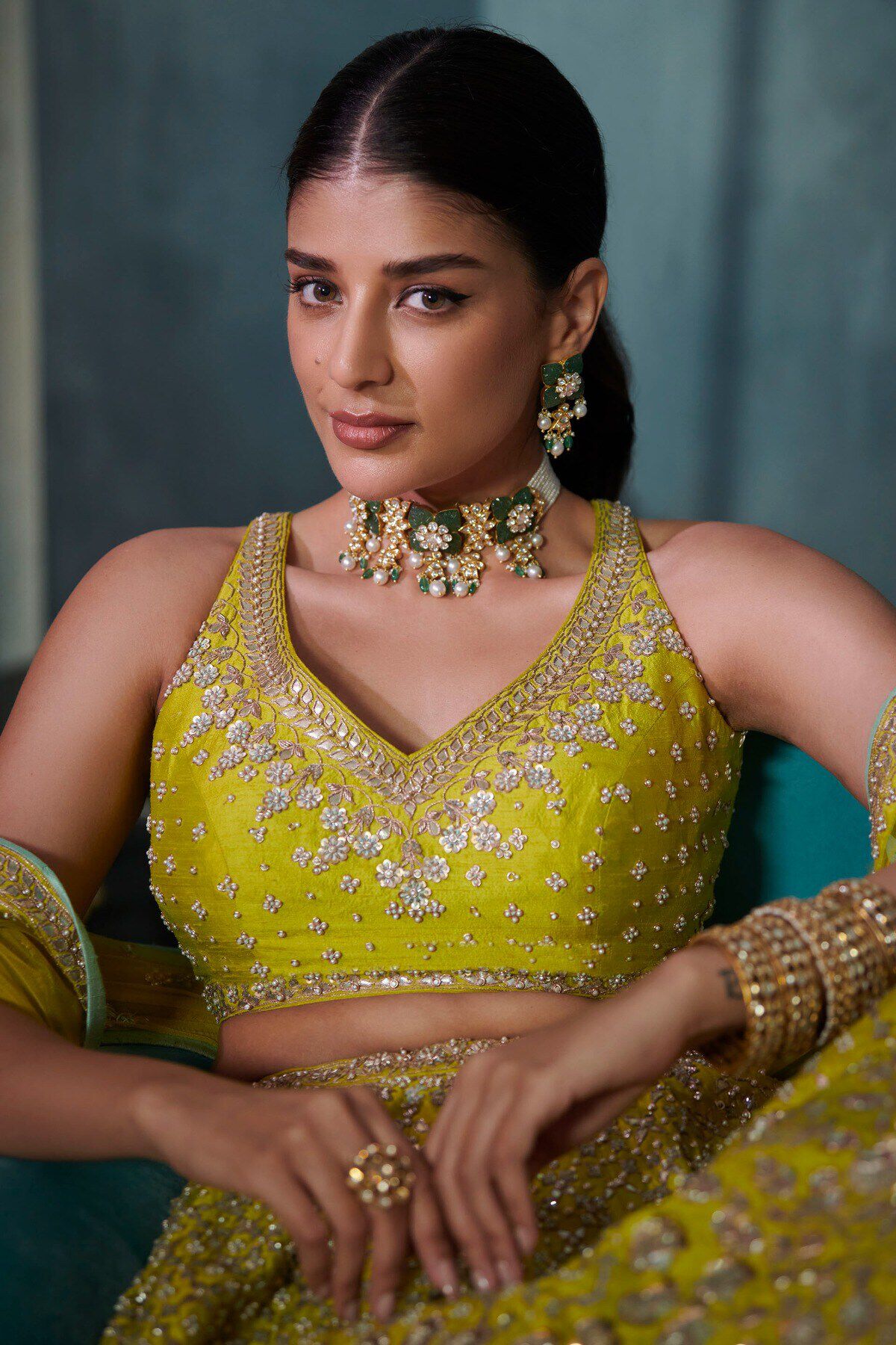 Hea Pichhwai Lehenga Set - Lime