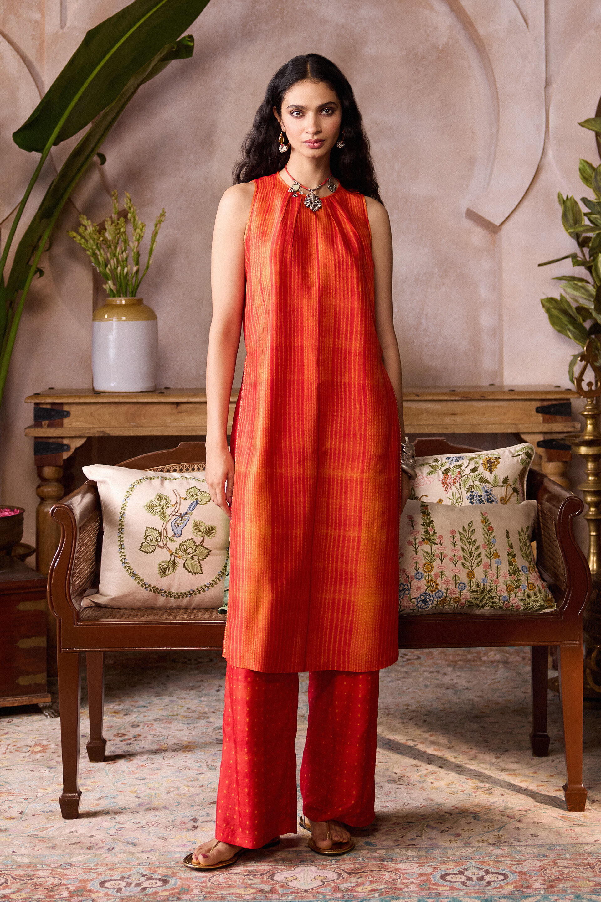 Feugo Handcrafted Shibori Silk Co-ord - Orange