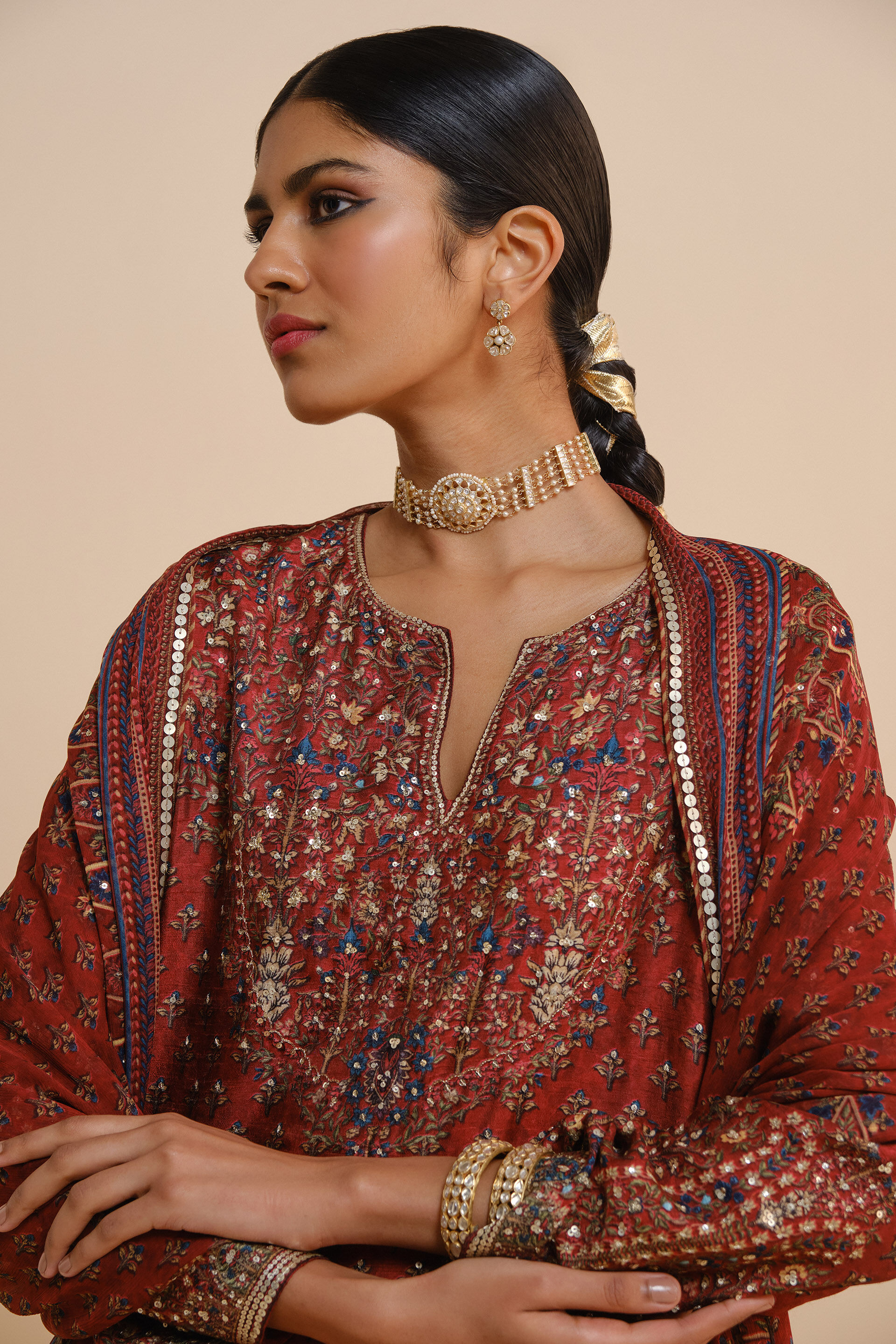 Amalaka Silk Suit Set - Red, Red, image 4