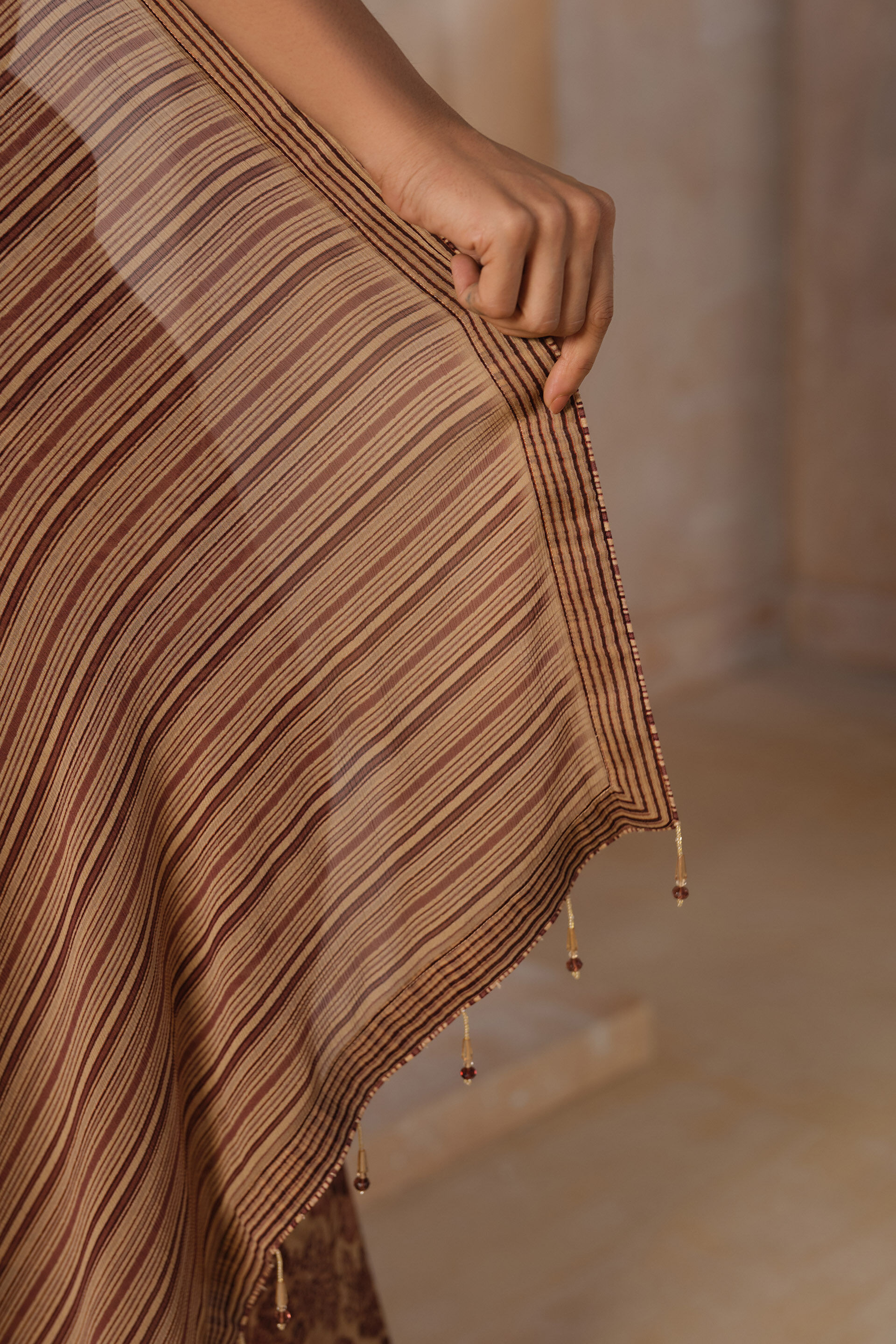 Onerva Chiffon Saree, Beige, image 5