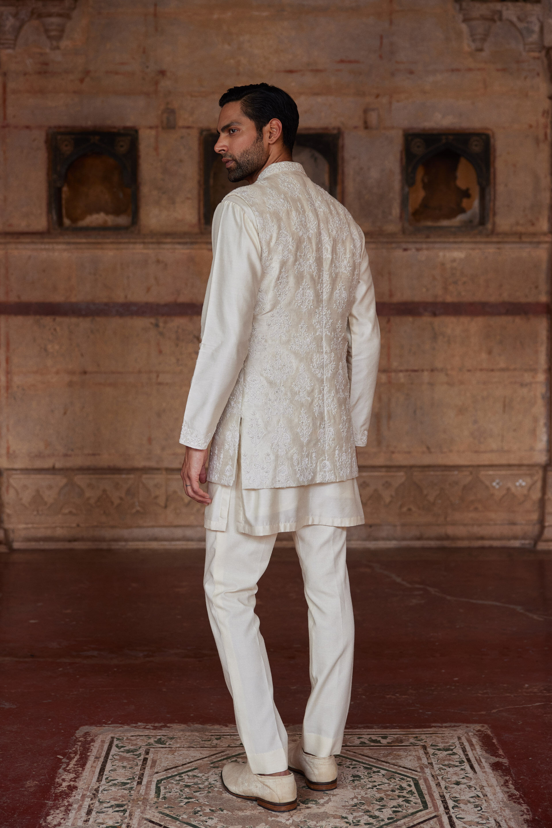 Palaksh Hand-embroidered Silk Nehru Jacket - Ivory