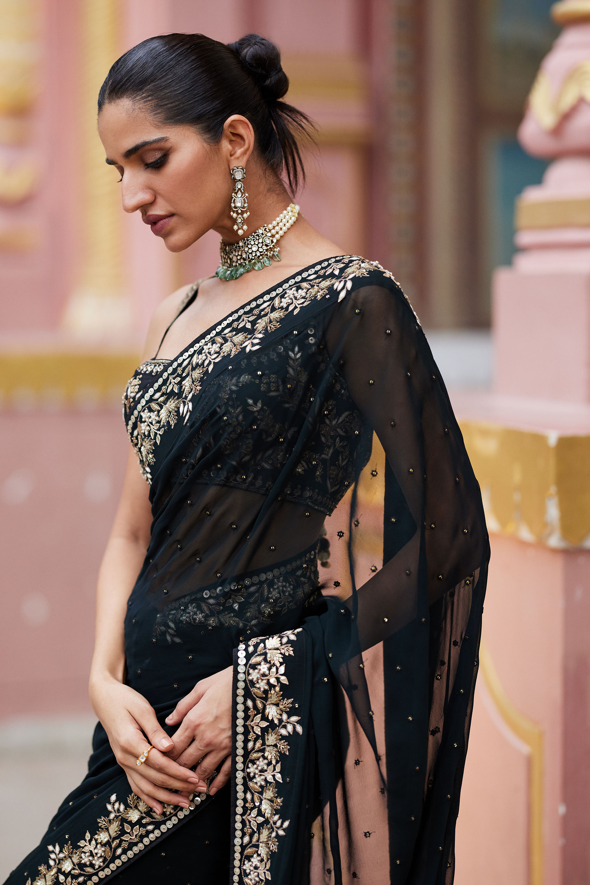 Shazfa Gota Patti Zari Saree Black