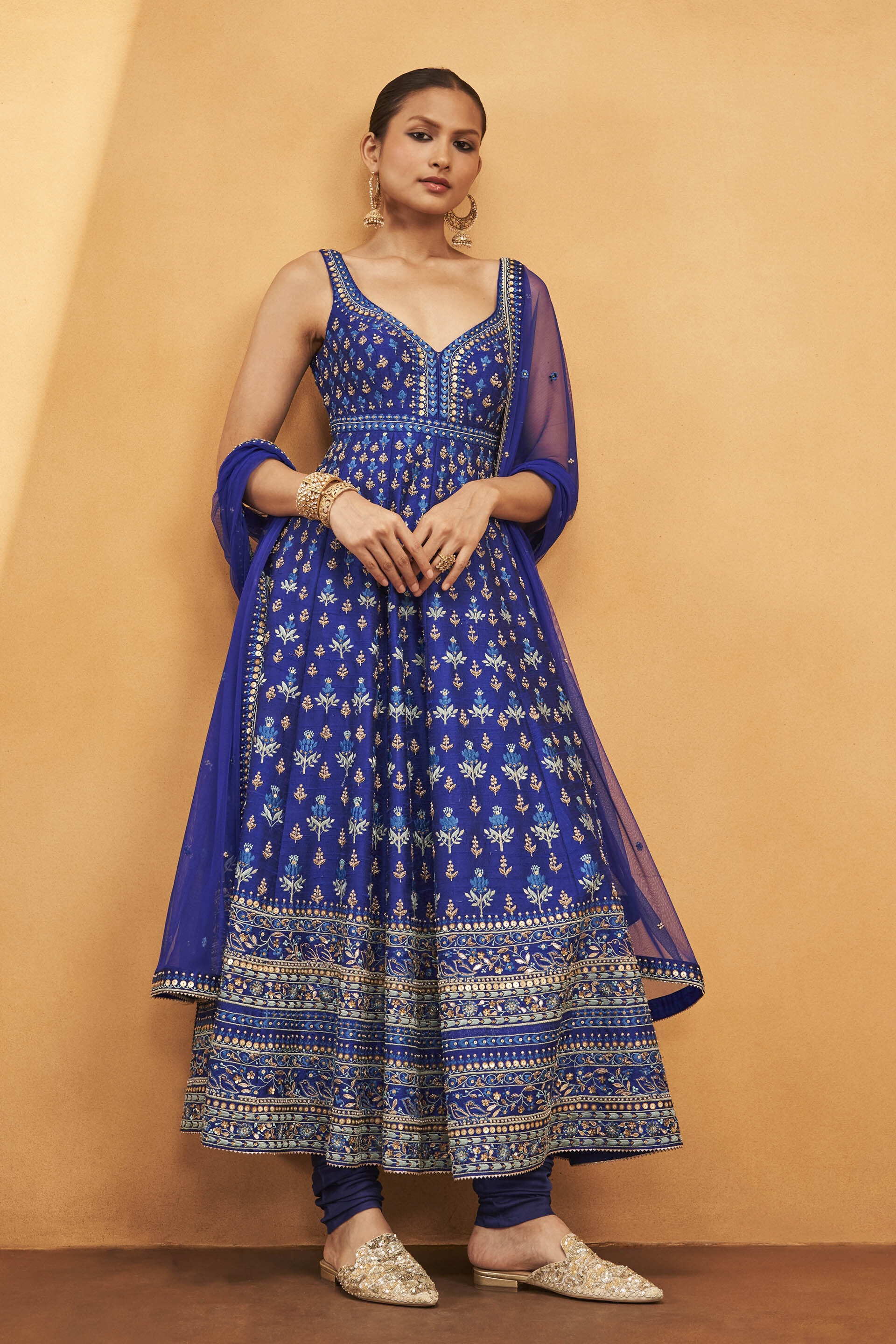 Drisana Embroidered Zardozi Silk Anarkali Set Ink Blue