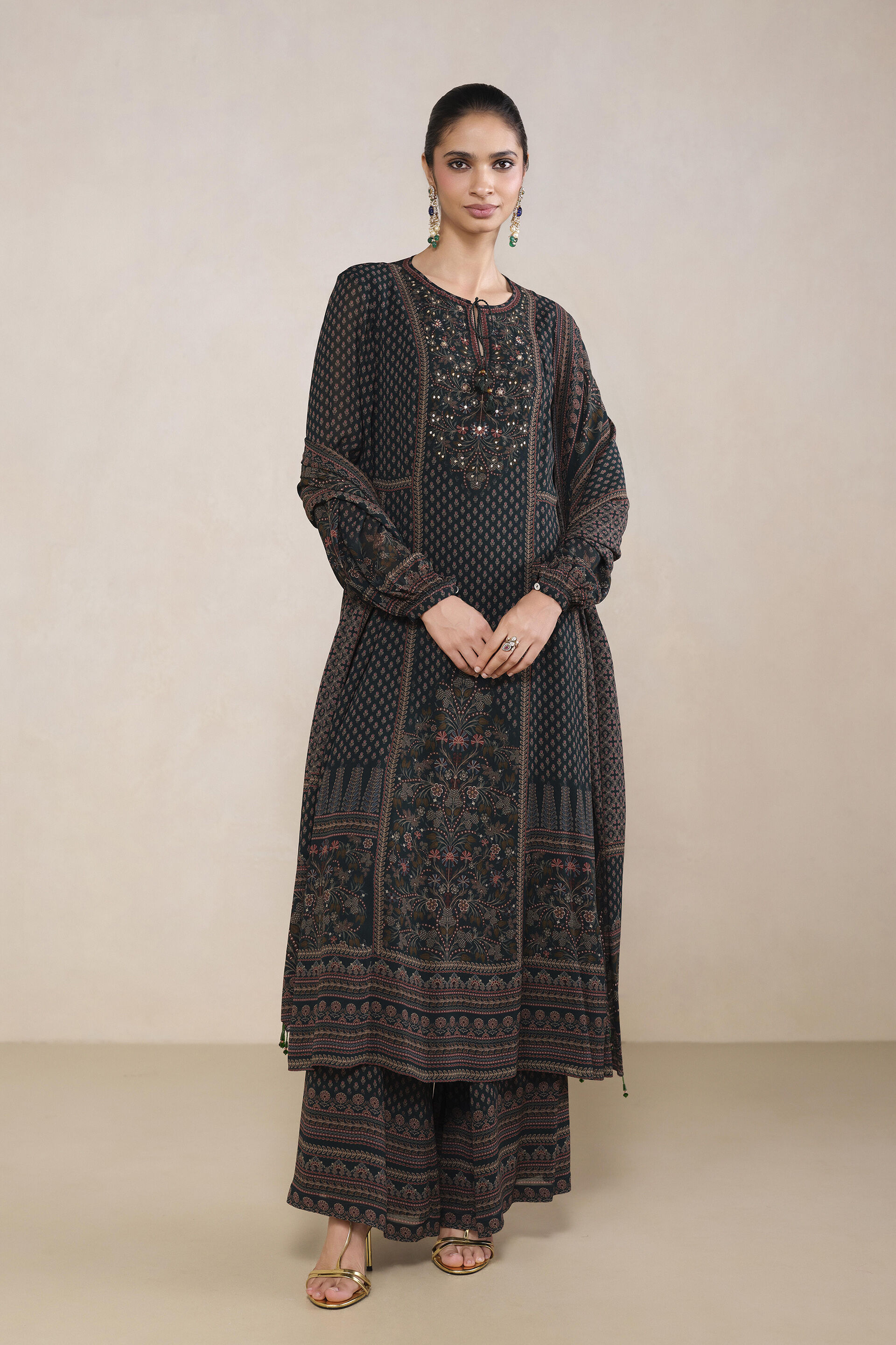 Diya Printed Suit Set in Green