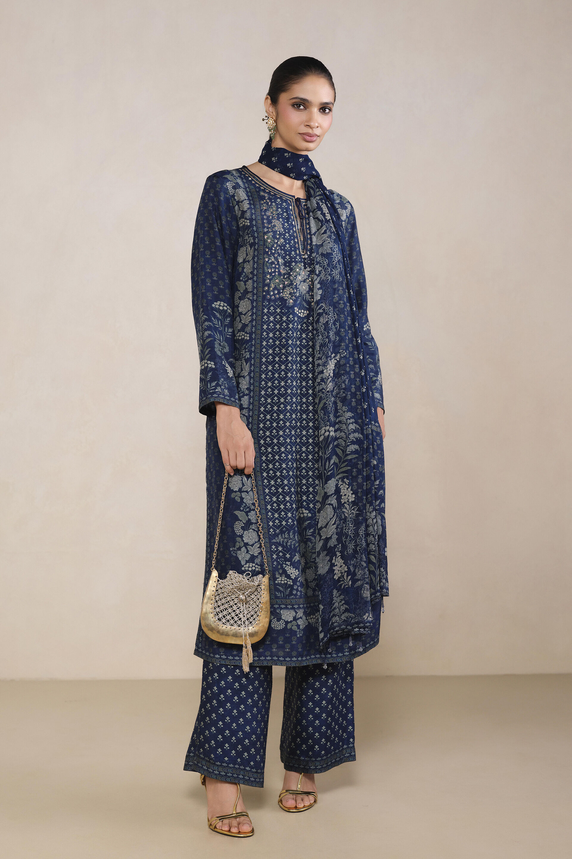 Kriti Printed Suit Set in Blue, Blue, image 1