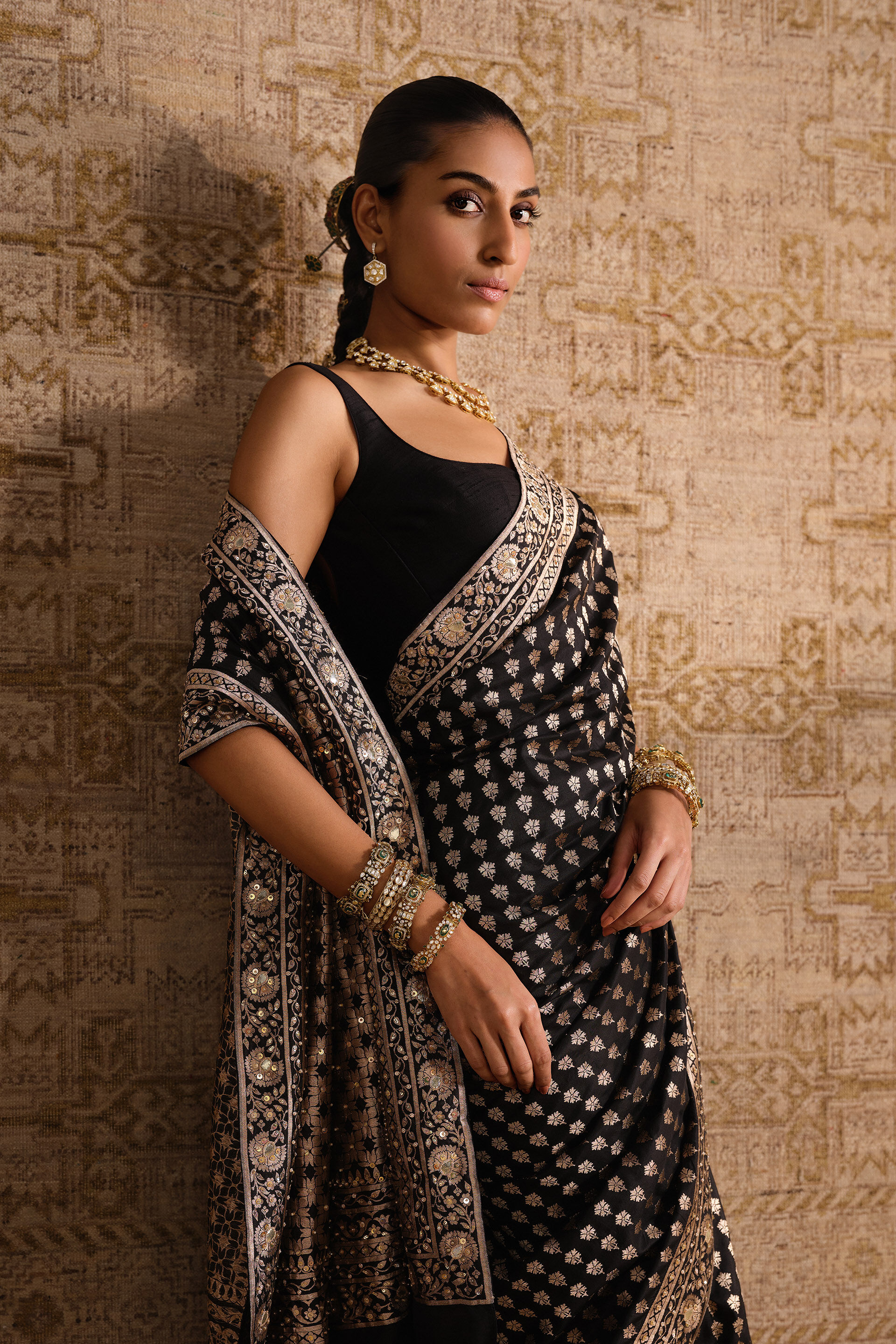 Arsheya Handwoven Benarasi Silk Saree, Black, image 3