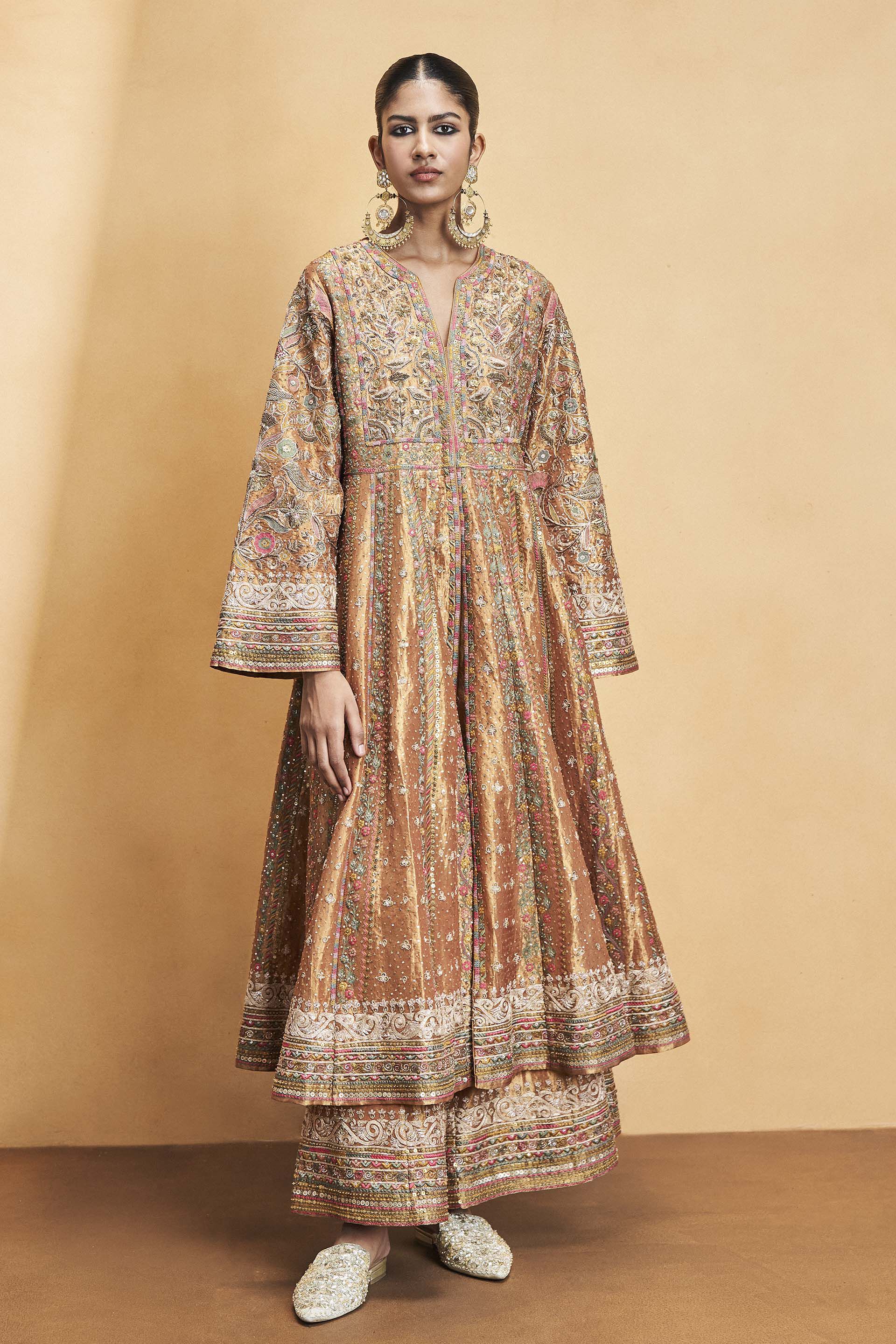 Magic Of The Gleaming Sunrays Embroidered Zardozi Sharara Set - Copper, Gold, image 8