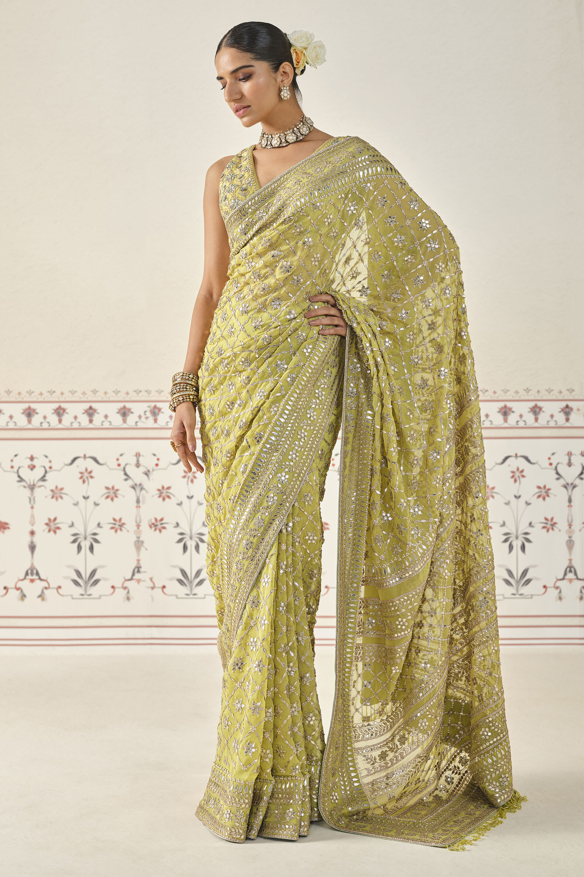 Tajanae Gota Patti Saree - Lime