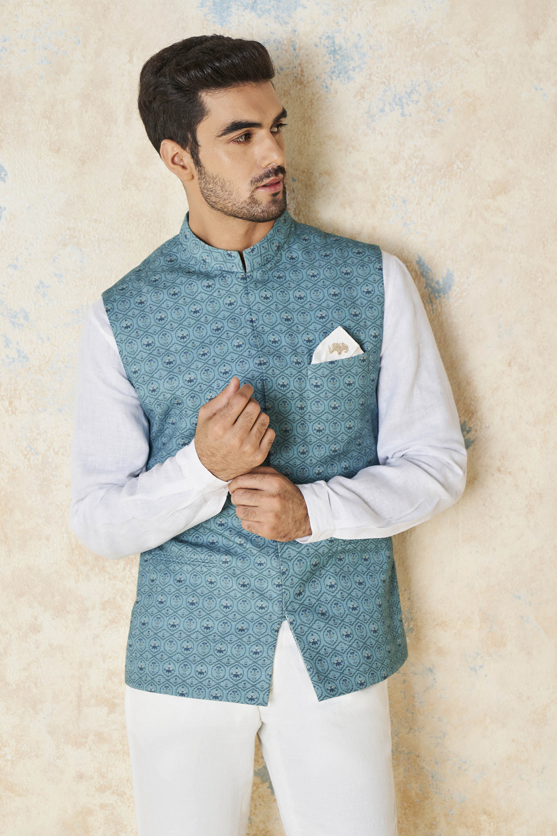Blue nehru coat sales