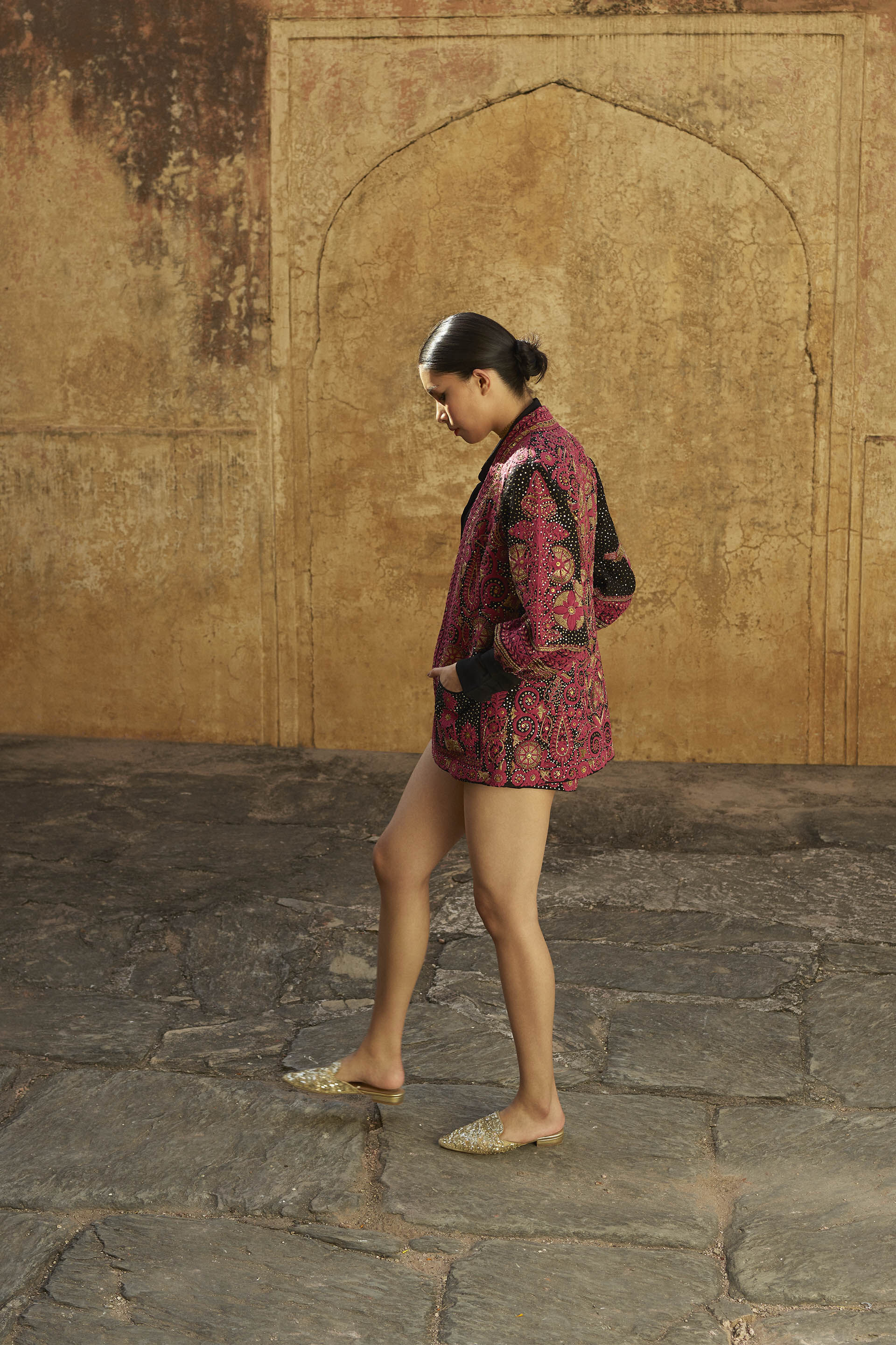 Nocturnal Wilderness Zardozi & Embroidered Cord Silk Jacket Set - Black, Black, image 5