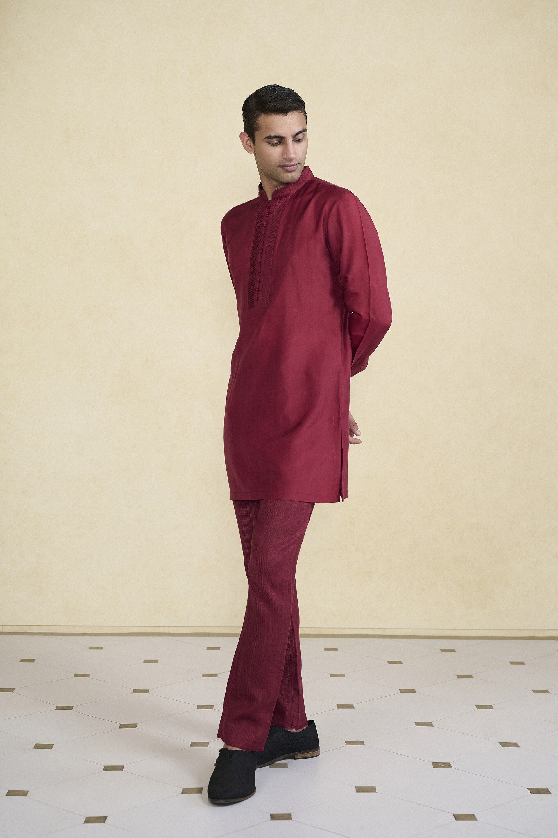 Tuhin Silk Kurta - Maroon, Maroon, image 6