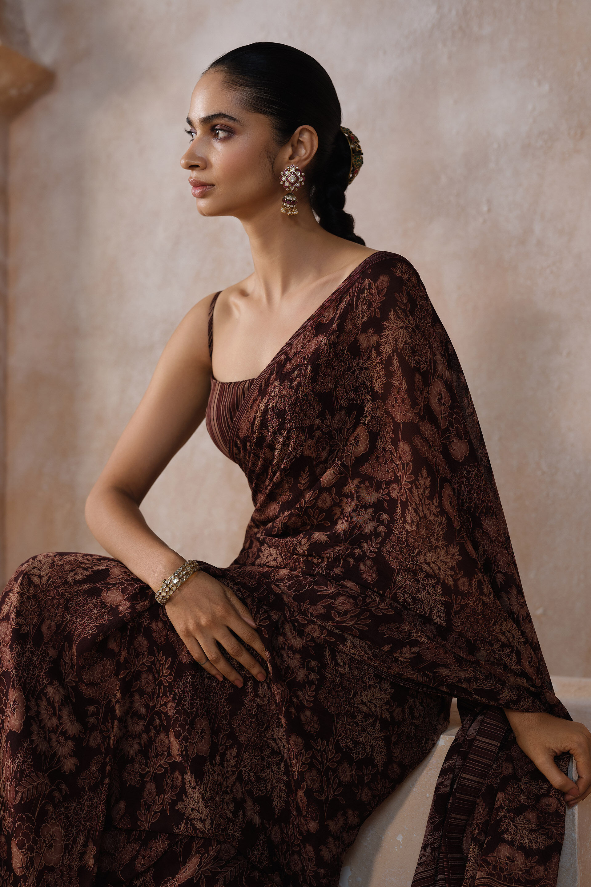 Onerva Chiffon Saree, Wine, image 5