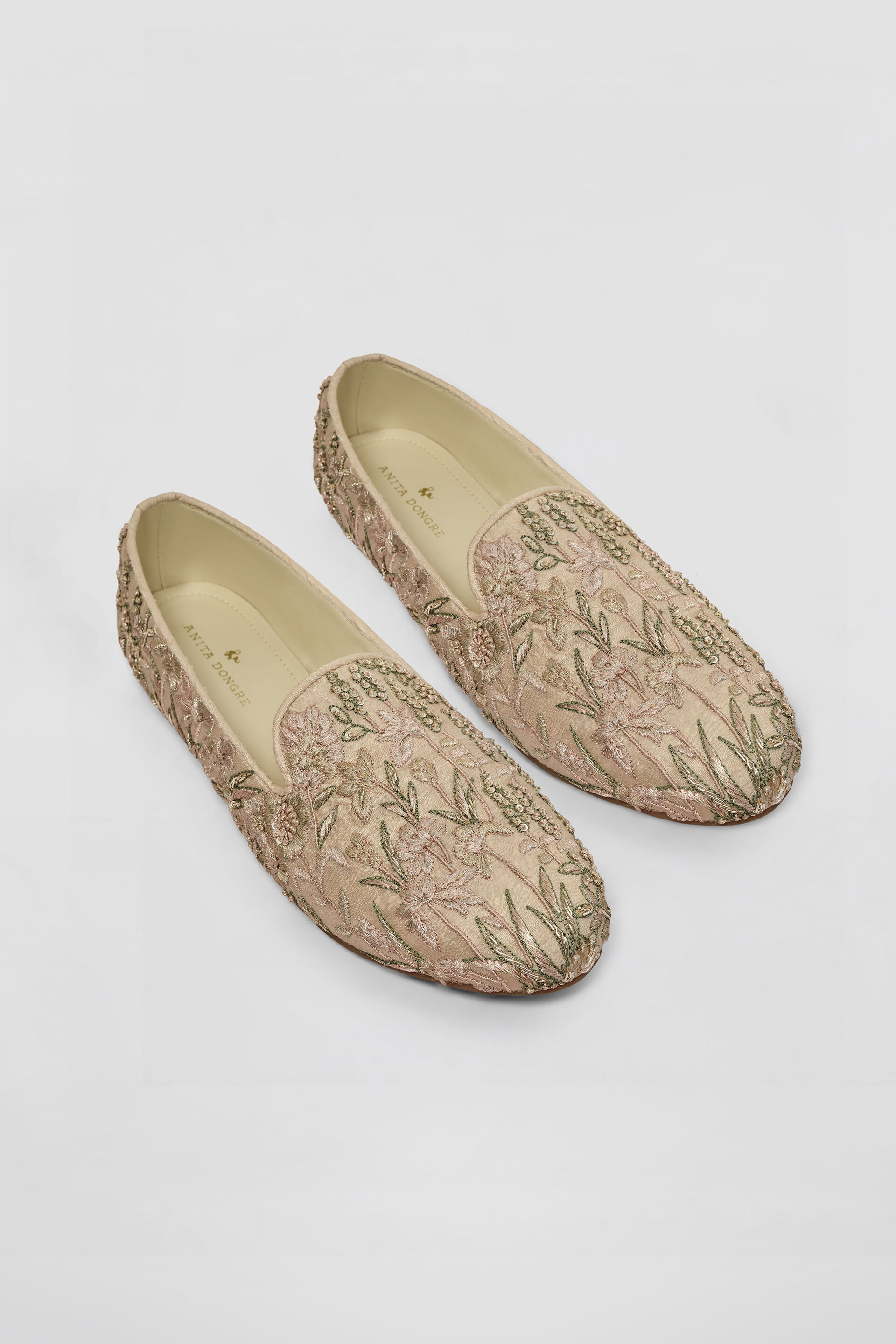 Shahrazad Embroidered Silk Mojris - Champagne, Champagne, image 1