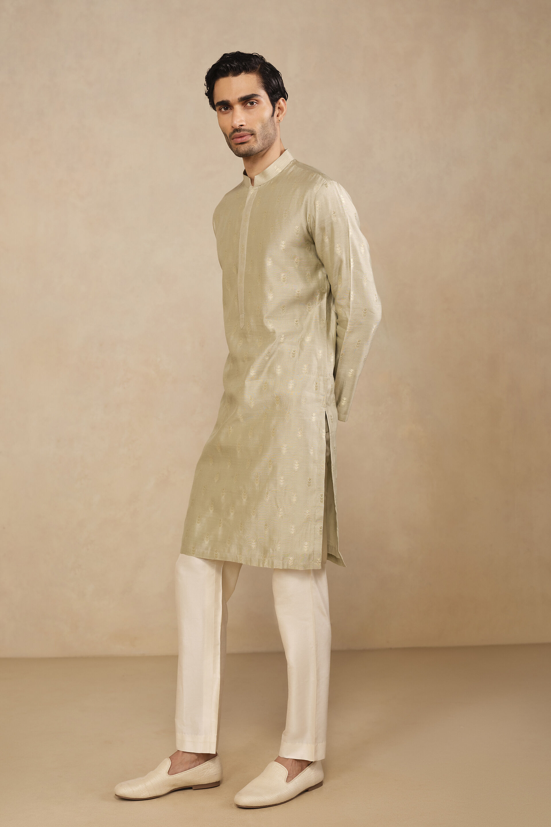 Aryam Woven Benarasi Kurta - Sage, Sage, image 3