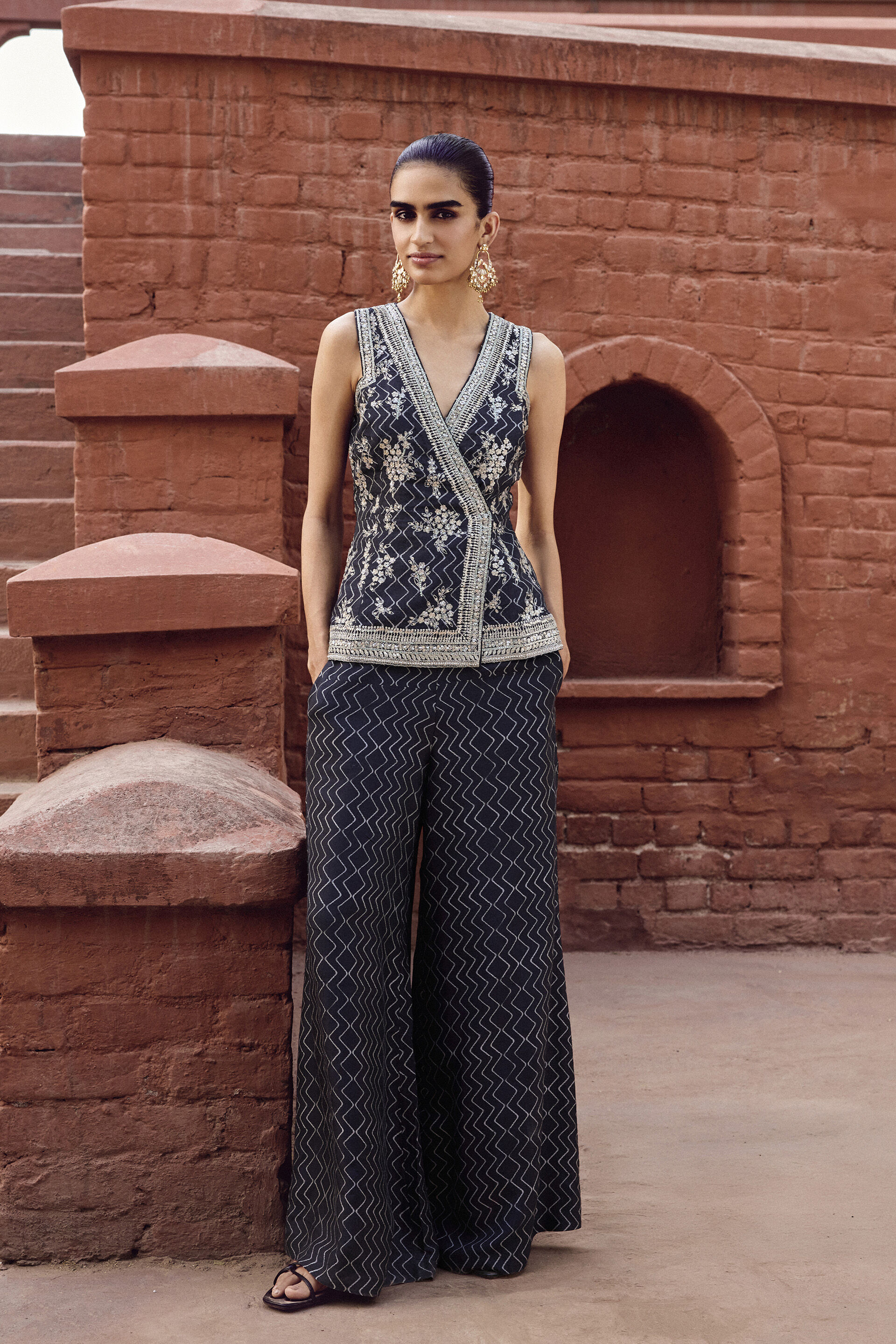 Zimad Embroidered Silk Pant Set - Black
