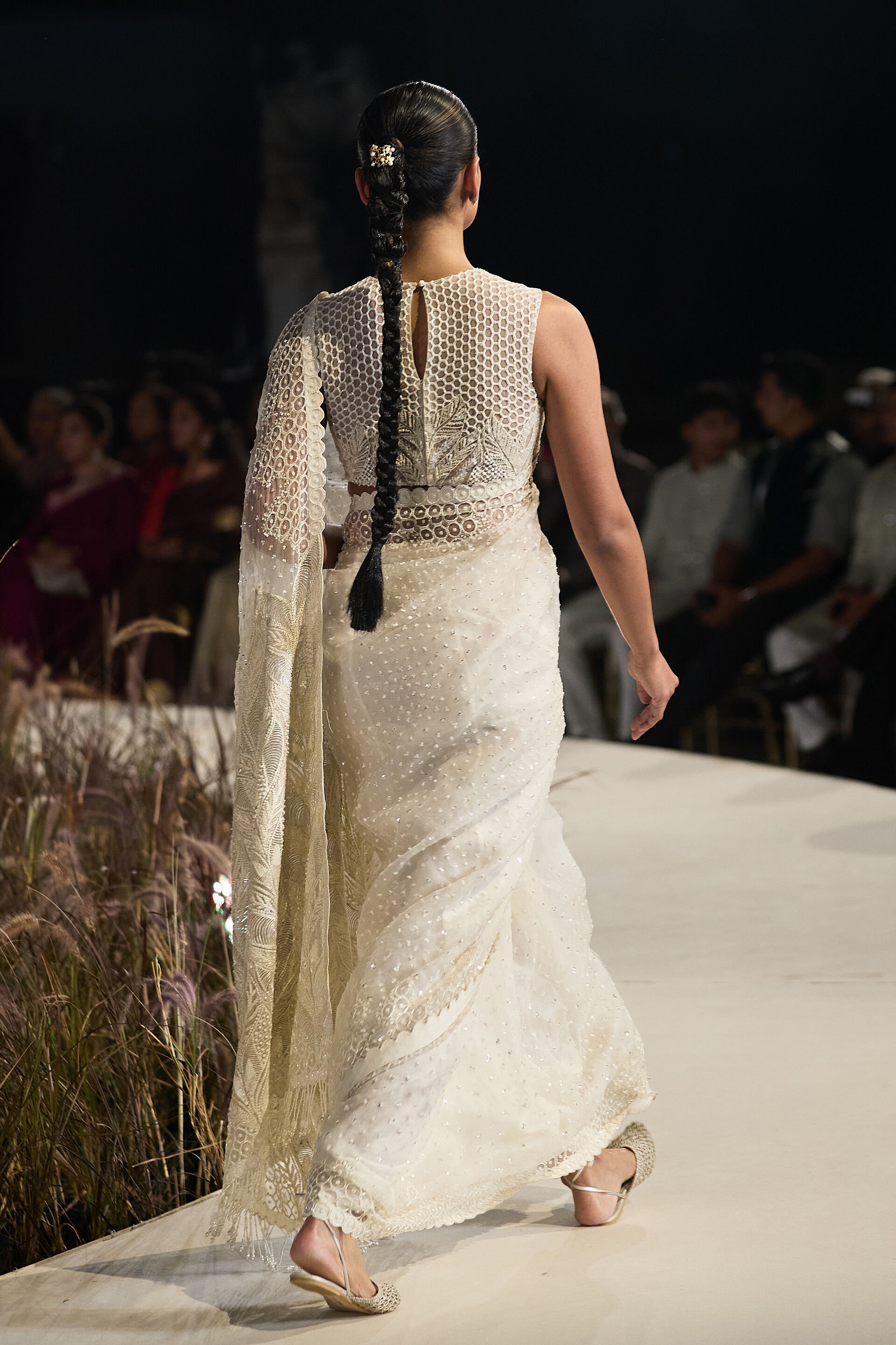 Nomeda Embroidered Silk Saree - Ivory