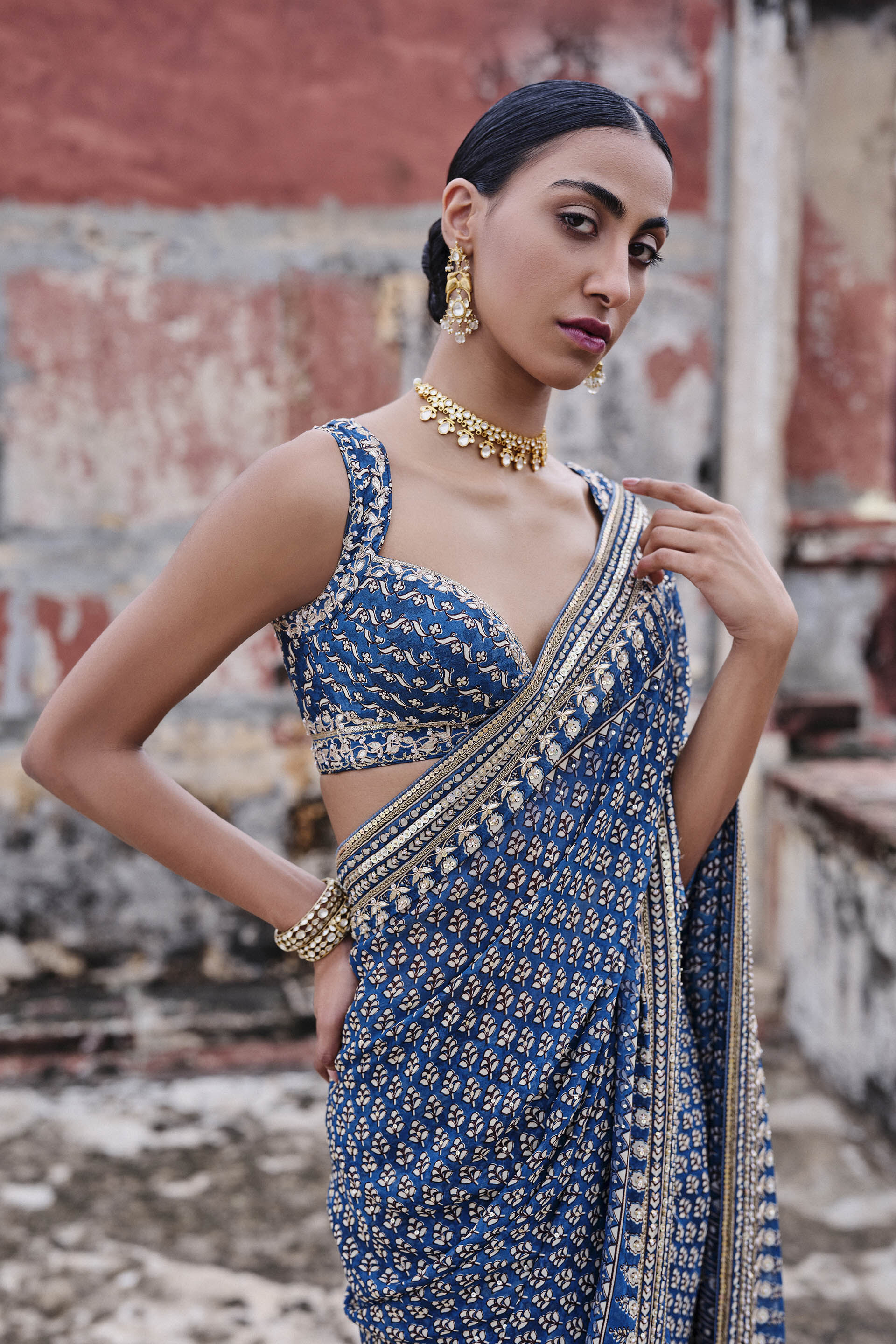 Arvia Printed Georgette Saree - Blue, Blue, image 3