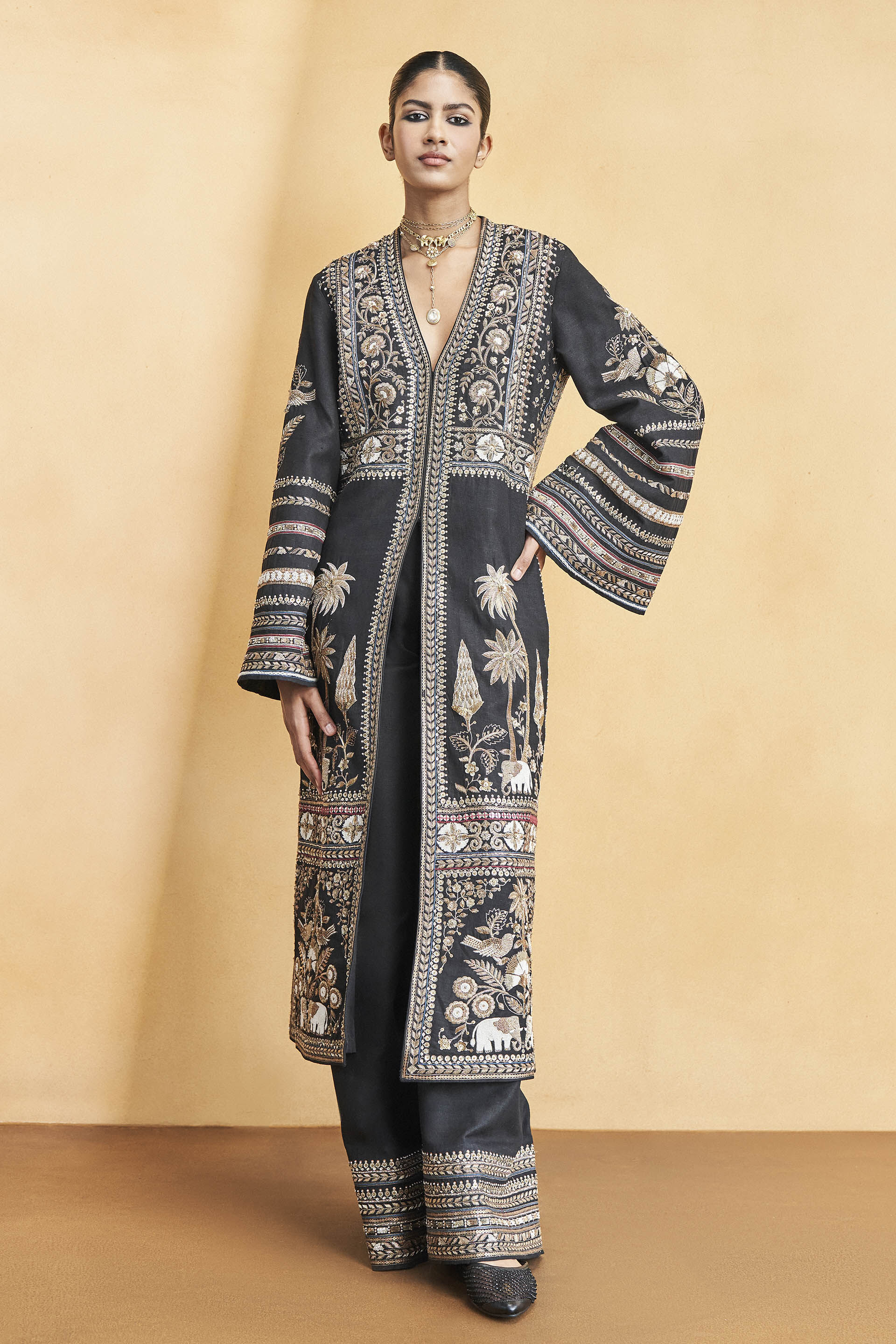 From The Wilderness Embroidered Zardozi Silk Kurta Set - Black