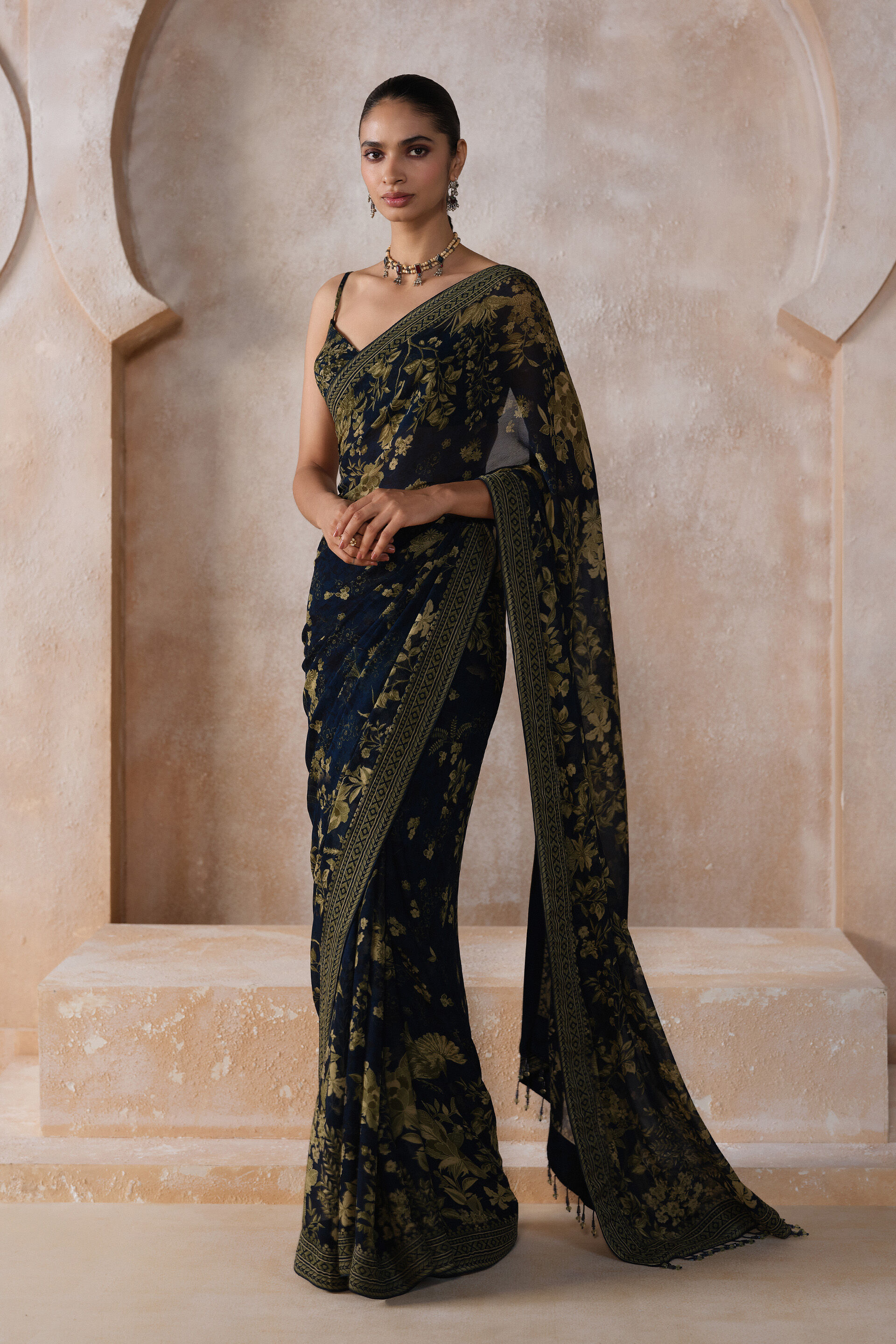 Amapola Chiffon Saree - Blue