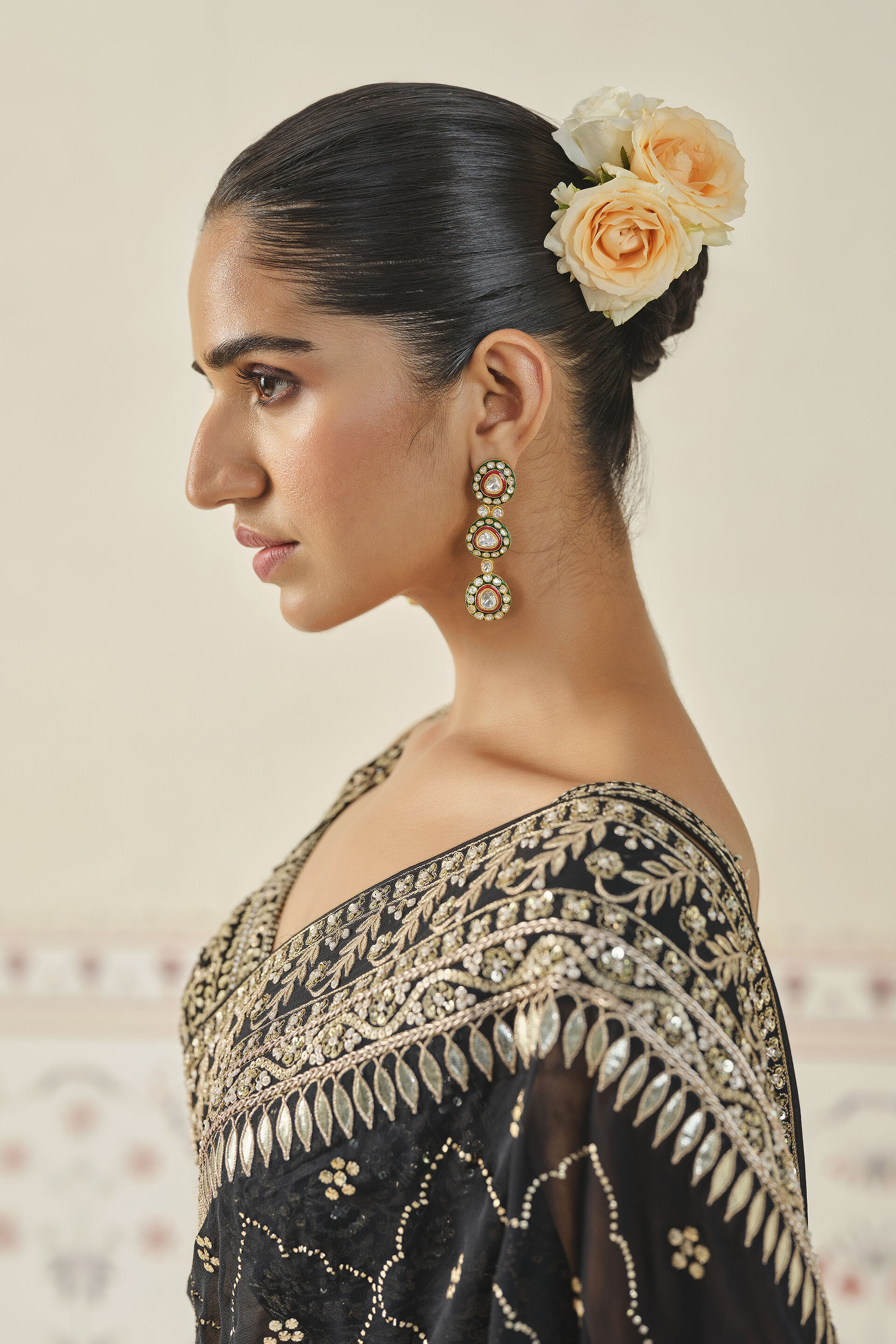 Anushna Handcrafted Badla Georgette Saree - Black, Black, image 6