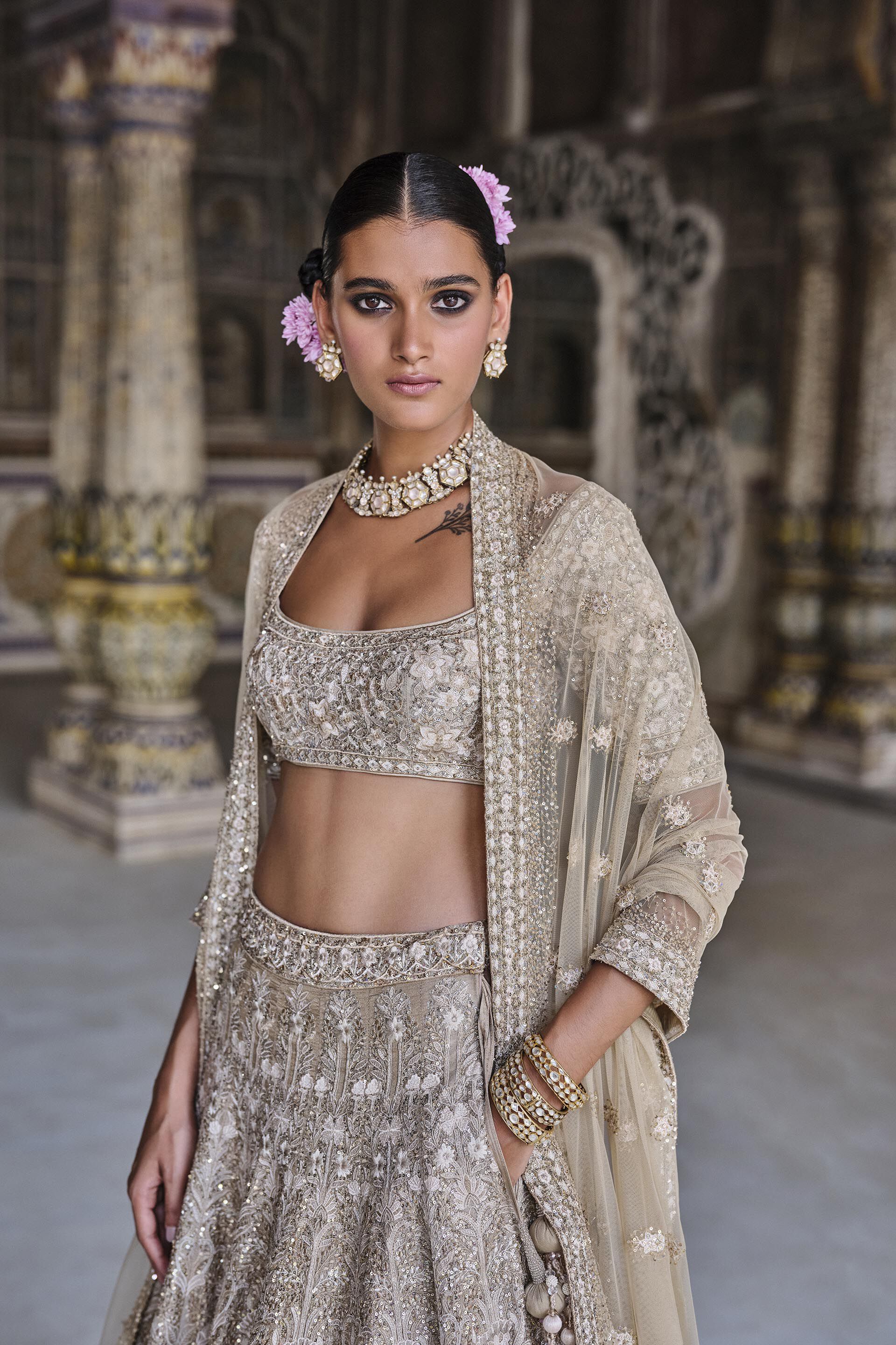 Buy Designer Arisa Embroidered Silk Lehenga Set – Gold Online from