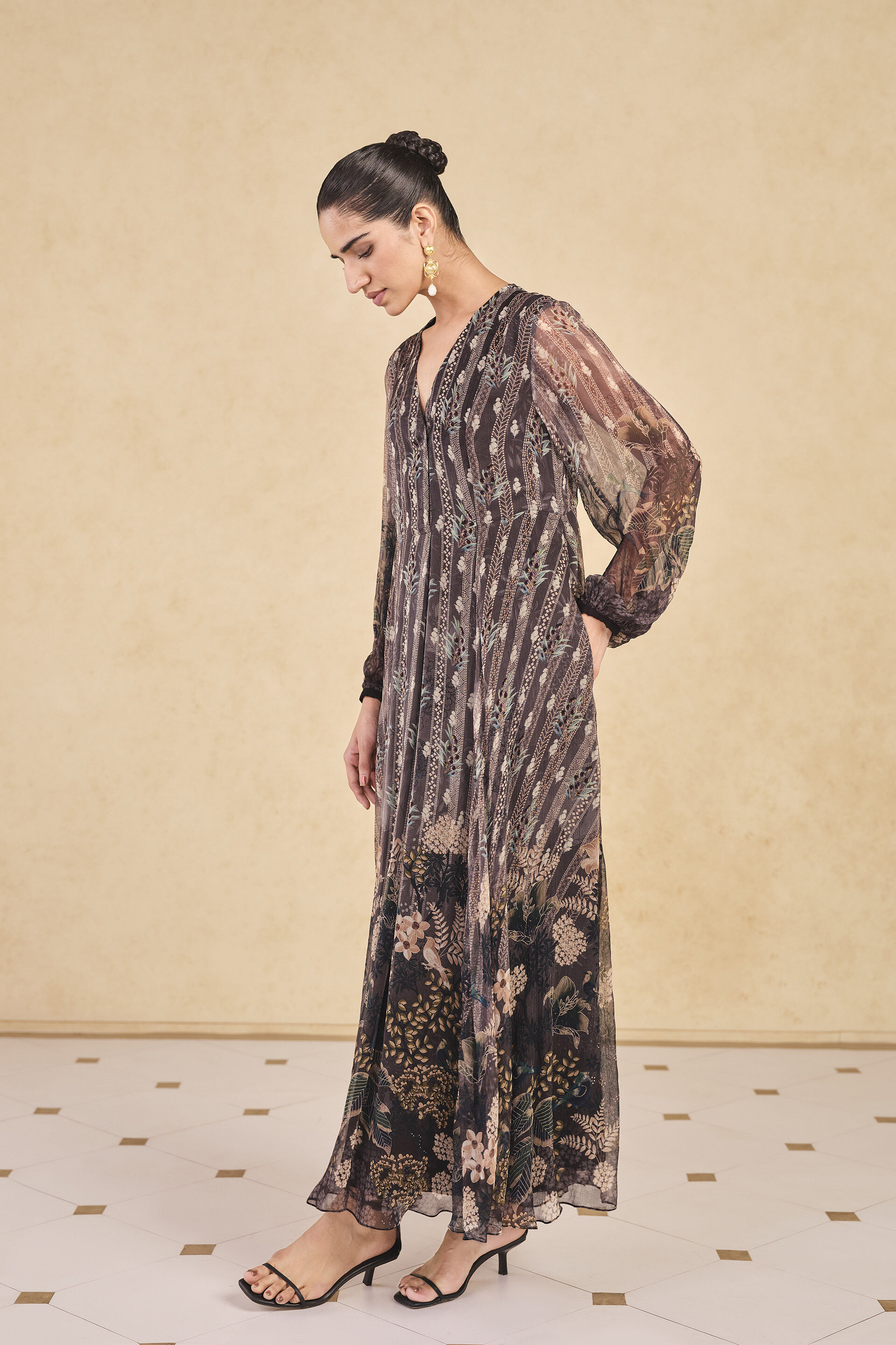 Jumaana Printed Kaftan - Black