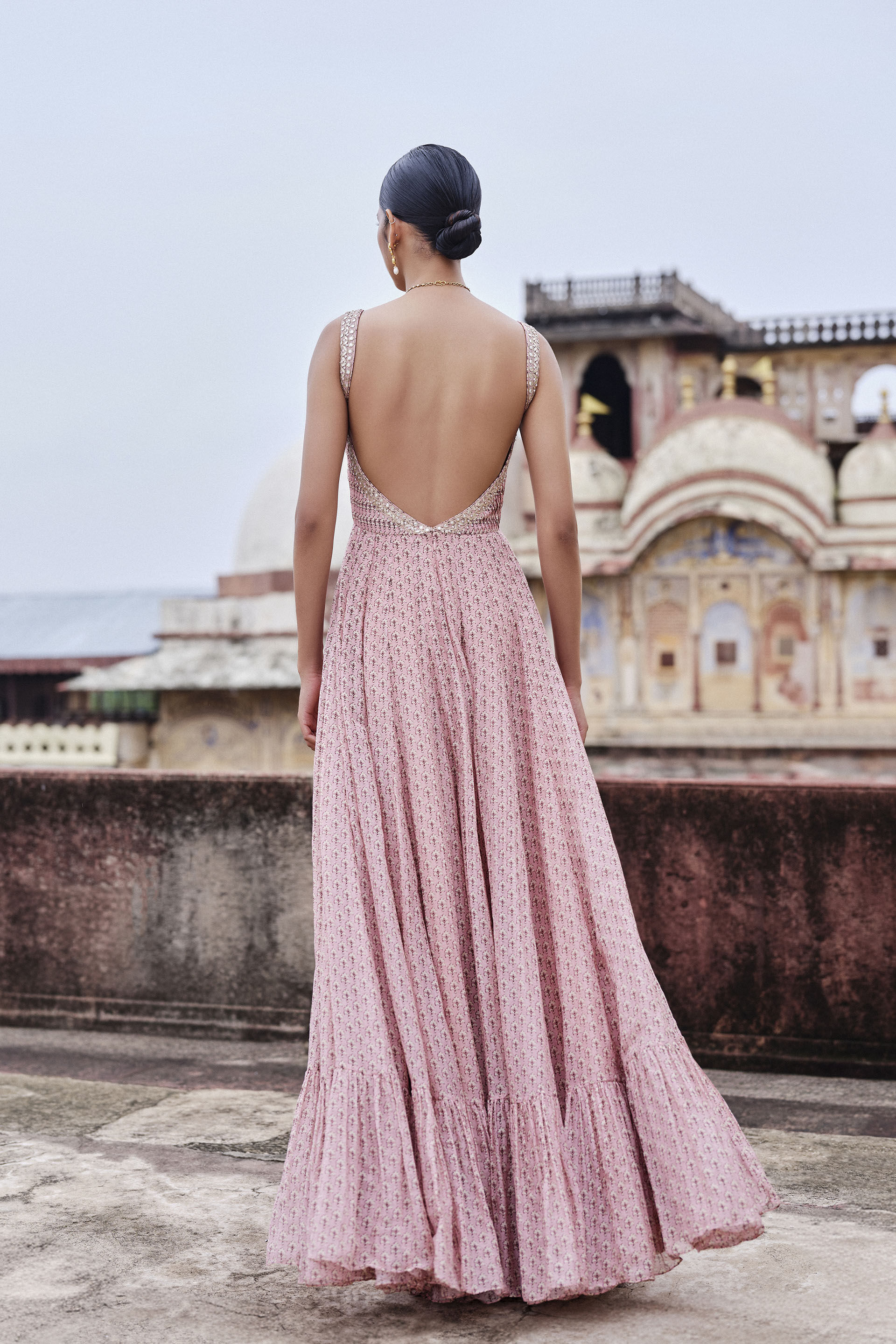 Alara Printed Mul Gown - Blush